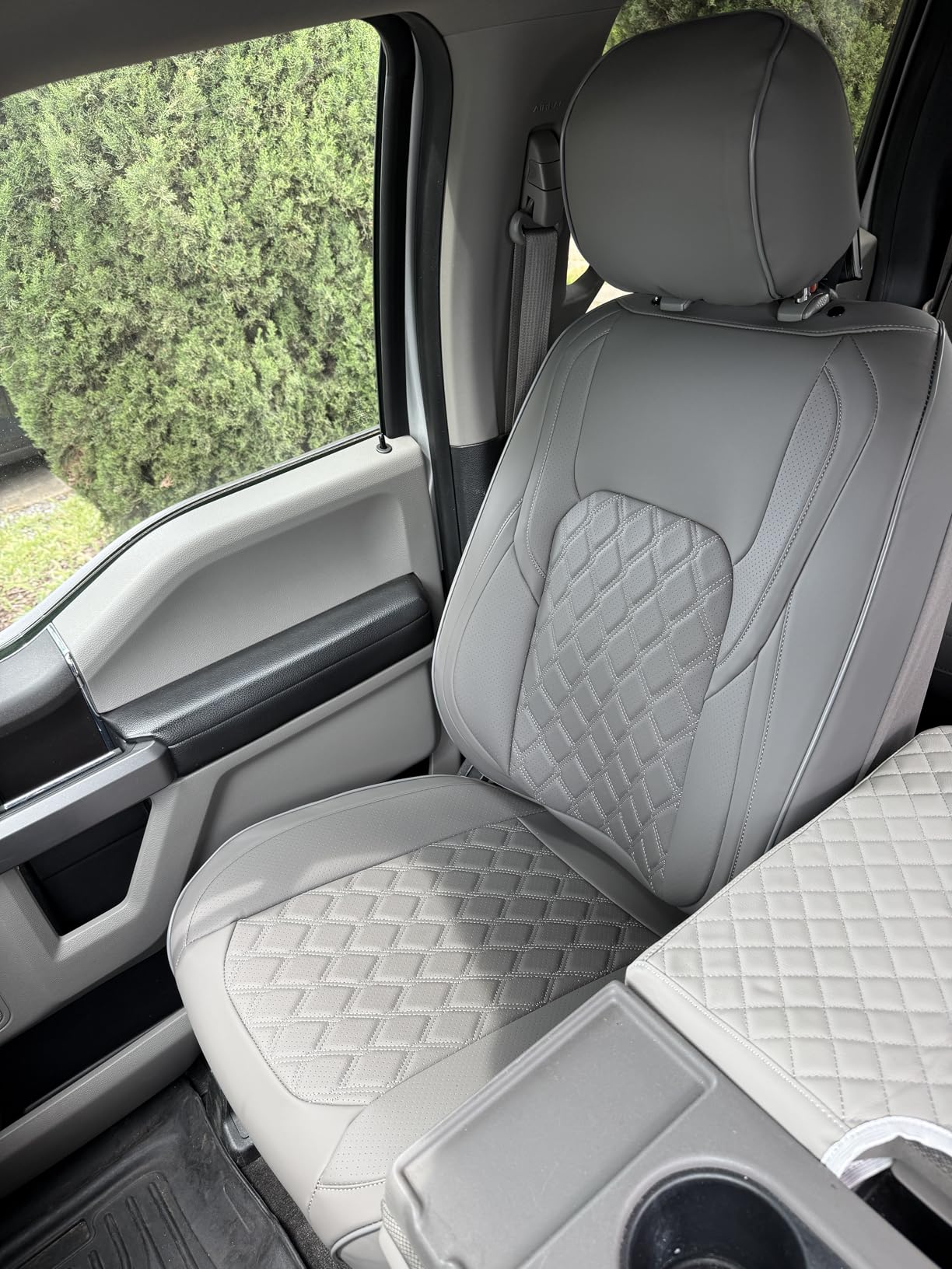 Huidasource Ford Seat Covers, Leather Pickup Seat Cushion Cover Fit for 2015-2025 Ford F150 SuperCrew & 2017-2025 F250 F350 F450 Super Duty Crew Cab XL XLT Lariat King Ranch Platinum(Full Set/Black) customer photo 1