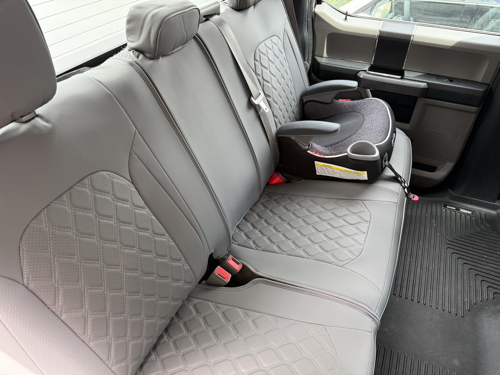 Huidasource Ford Seat Covers, Leather Pickup Seat Cushion Cover Fit for 2015-2025 Ford F150 SuperCrew & 2017-2025 F250 F350 F450 Super Duty Crew Cab XL XLT Lariat King Ranch Platinum(Full Set/Black) customer photo 2
