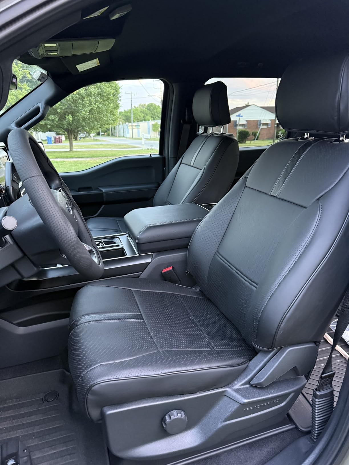Super Cover for Ford F150 Seat Covers 2015-2024 2025 2026 Full Set, for F-150 XL/XLT Leather Truck Seat Cover, for F150 Accessories 2016 2017 2018 2019 2020 2021 2022 2023, Only for Bucket Seat customer photo 1