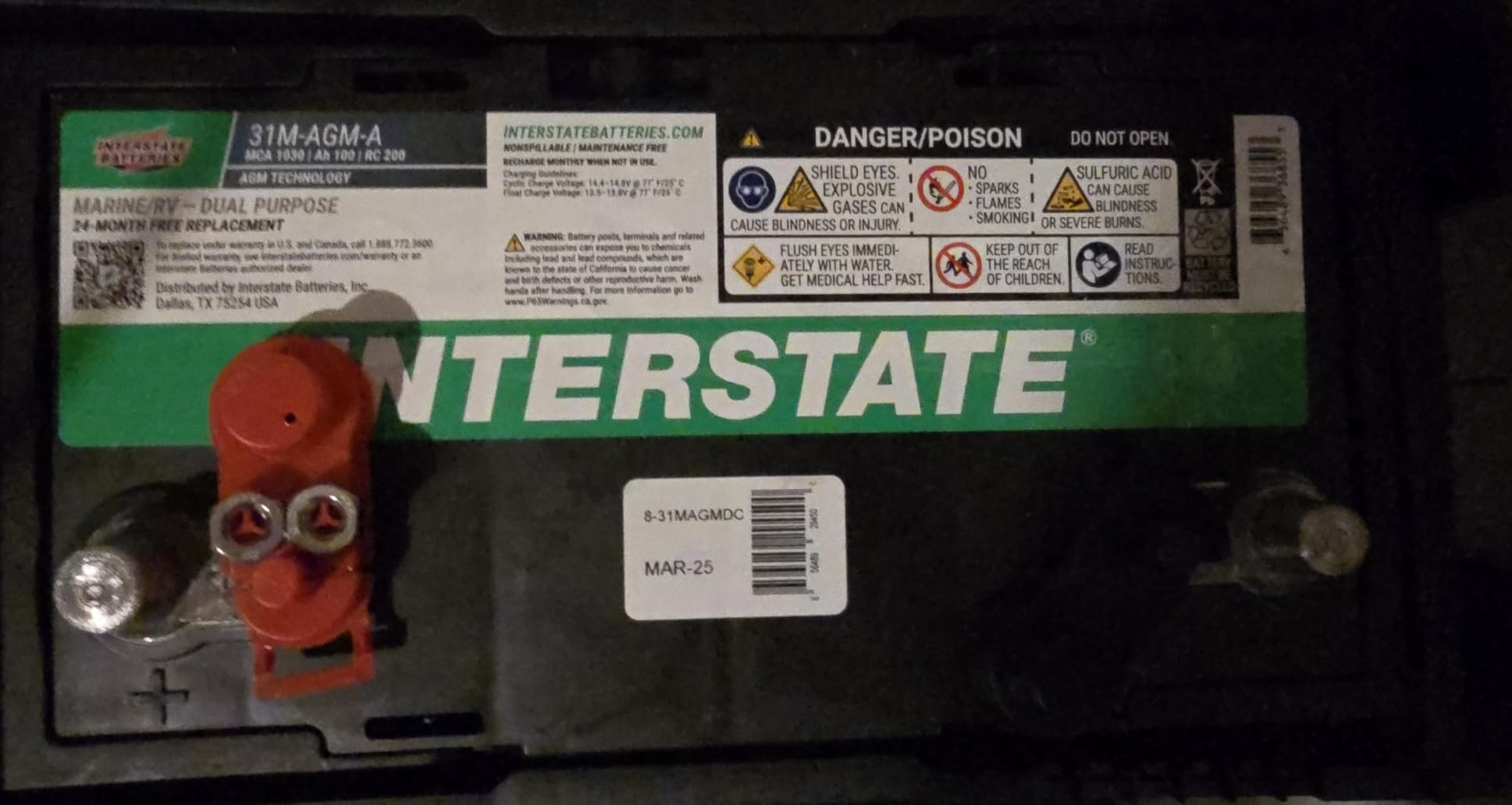 Interstate Batteries Marine/RV Battery 12V 100Ah 825CCA Dual Purpose Power Pure Lead AGM customer photo 2