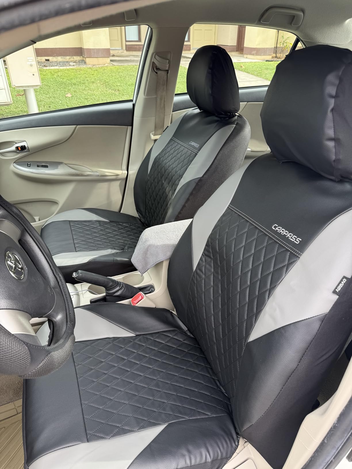 CAR PASS Quilting Leather Seat Cover Two Front Seats Only, Universal Fit Automotive Front Seat Covers Waterproof Deluxe PU Premium Vinyl Luxury for Cars Sedan Van SUV Airbag Compatible 2 Pieces,Black customer photo 1