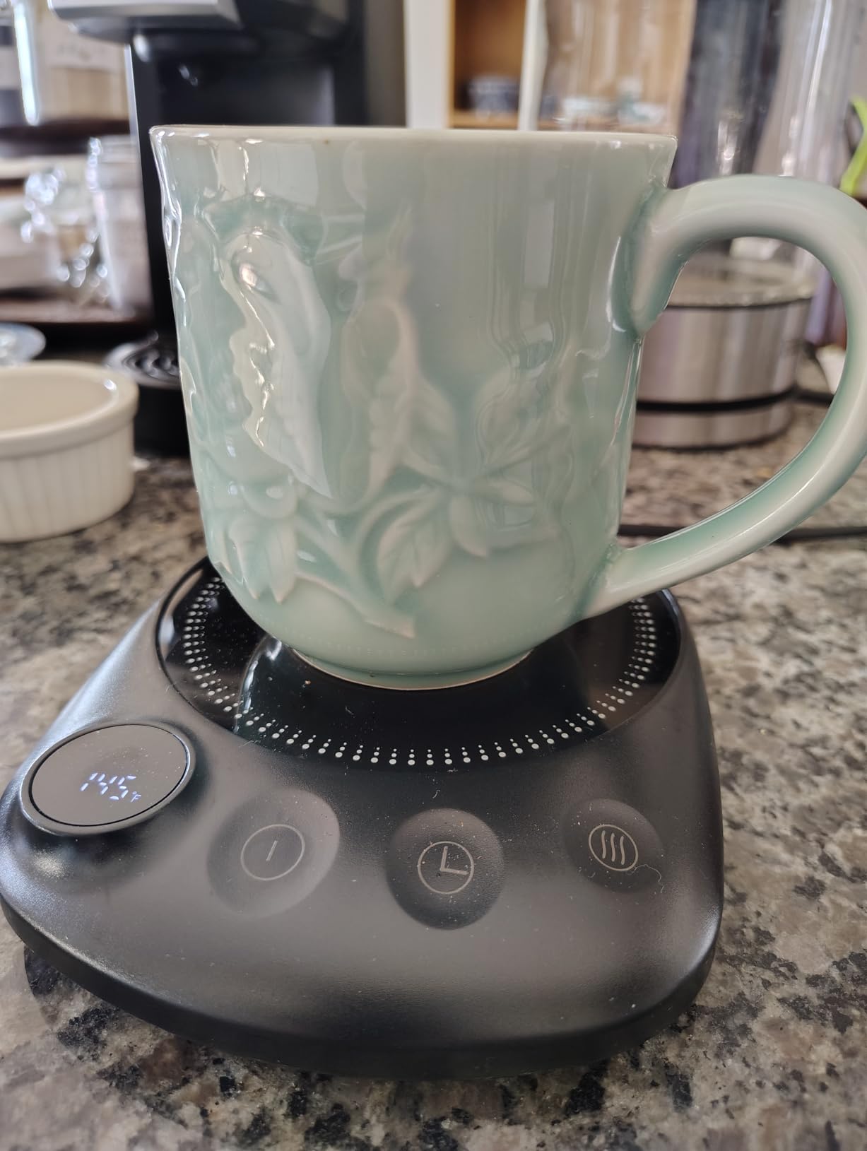 Coffee Mug Warmer - Fastest Heating & Highest Temperature, Coffee Cup Warmer for Desk Auto Shut Off, 4 Temp Settings & 1-12H Timer, Smart Electric Beverage Warmer for Coffee, Tea (Black) customer photo 1