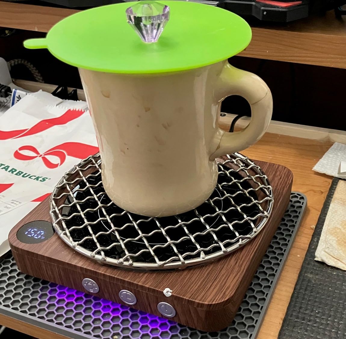 House Gem Mug Warmer - 36W Coffee Mug Warmer for Desk with Temperature Display, 2-12Hrs Auto Shut Off, Smart Candle Warmer - Ideal Coffee Gifts Accessories Keep Beverages Coffee Warmer (Wood) customer photo 1