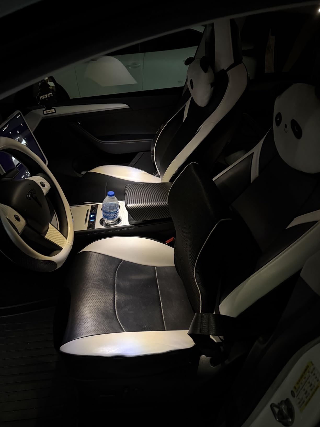 Suitable for Tesla Model Y Seat Covers, Waterproof Faux Leather Car Seat Covers Full Set for Tesla Model Y 2020 2021 2022 2023 2024 (Black+ White) customer photo 1