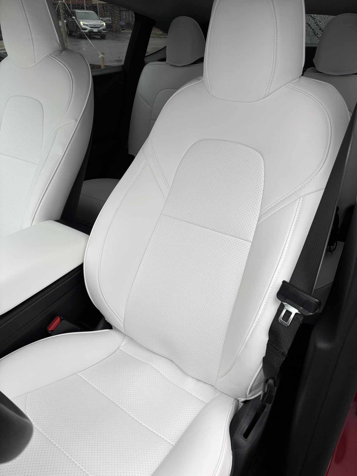 Tesla Model Y Car Seat Covers Nappa Leather Car Interior Seat Airbag Compatible Cushion Cover Full Set Custom Fit 2024 2023 2022 2021 2020, Nappa White customer photo 1