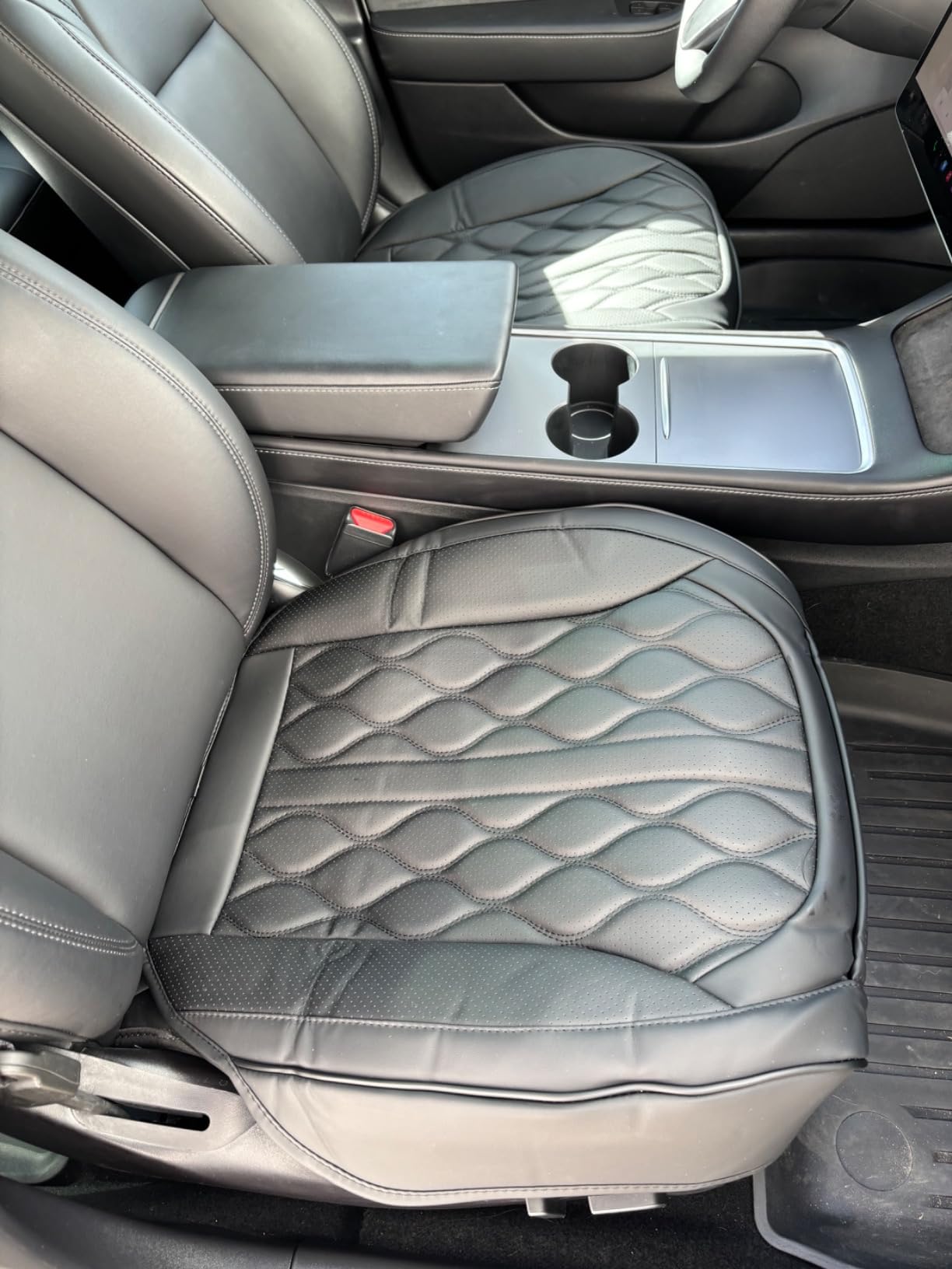 2 Pack Front Bottom Car Seat Cover, Luxury Leather Seat Covers Compatible with Tesla Model Y/3 2026 2025 2024-2020, Breathable and Waterproof Tesla Model Y/3 Accessories (White, 2Pcs) customer photo 1