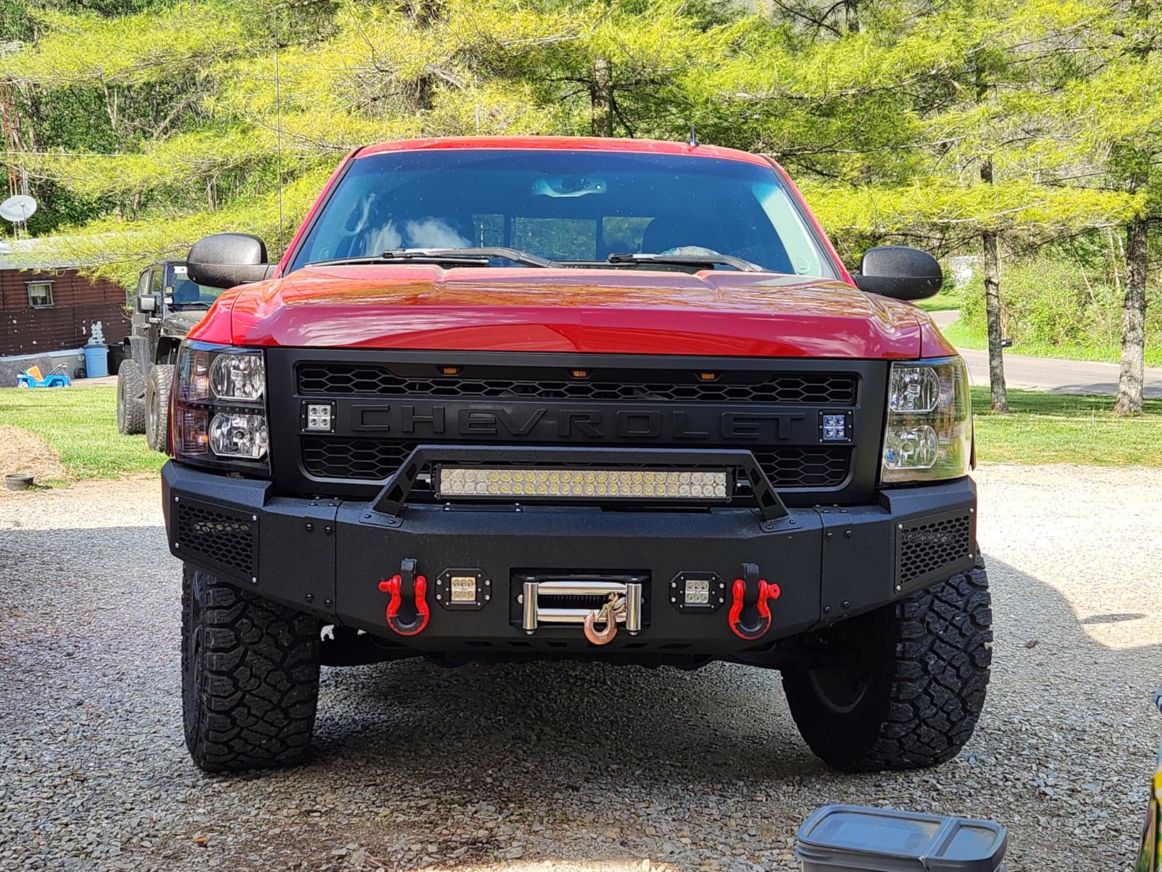 Front Bumper Off Road fit for Chevy Silverado 1500 2007-2013, Full Width Front Winch Bumper w/Winch Plate and D-Rings, Heavy Duty Bumpers w/ 5 Lights, Black Steel Bumper w/Bull Bar customer photo 1