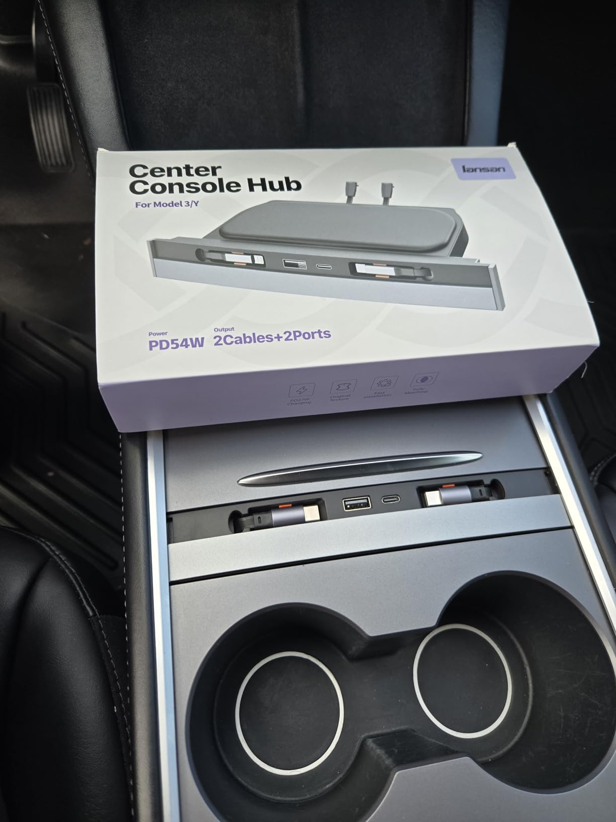 Upgrade Tesla USB Hub for Tesla Model 3&Y Waterproof - 4Ports Fast Chargr for Model Y/3 Accessories 2023 2022 2021 Retractable Docking Station, 2 Type-C Fast Charging Cables (Not Fit Model 3 2024) customer photo 2