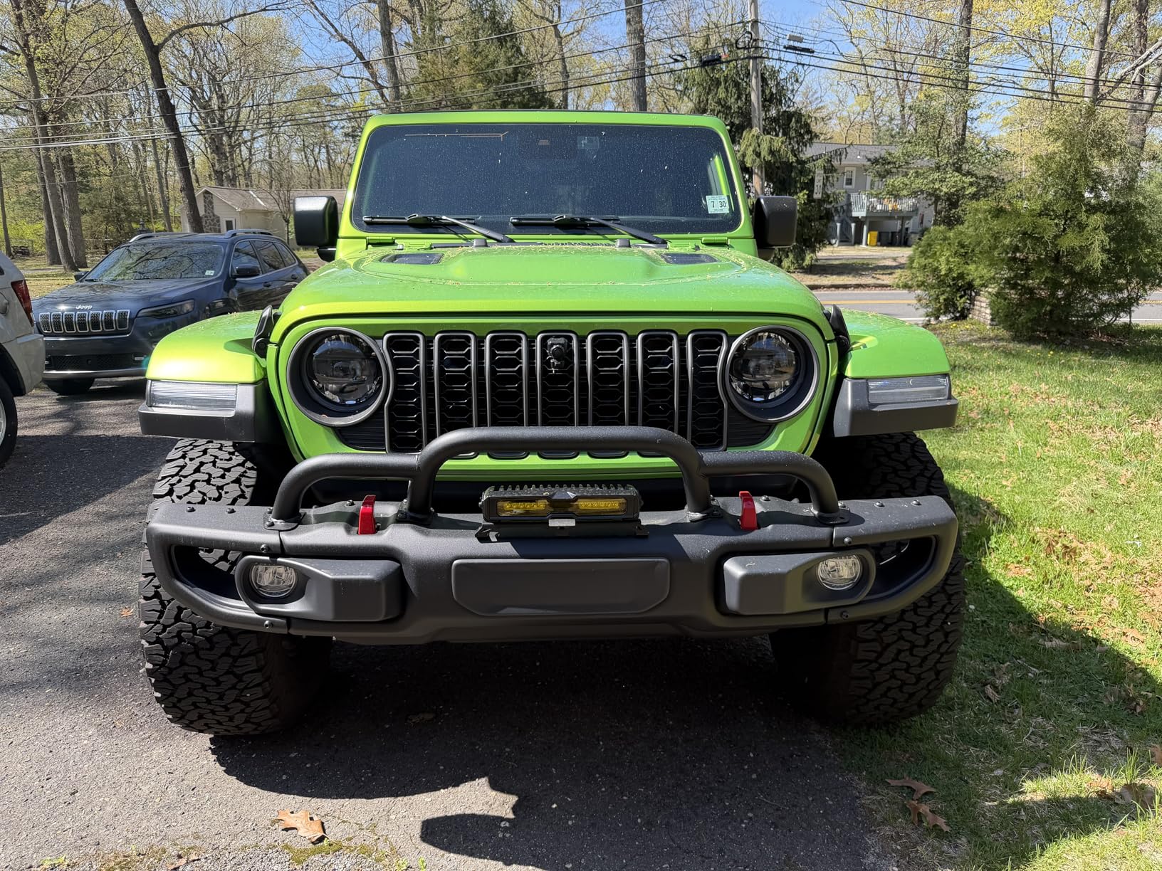 KUAFU Front Bumper Brush Guard Bull Bar Compatible with 2018-2024 Jeep Wrangler JL 2020-2024 Gladiator JT Triple Hoop Winch & Grille Guard customer photo 1