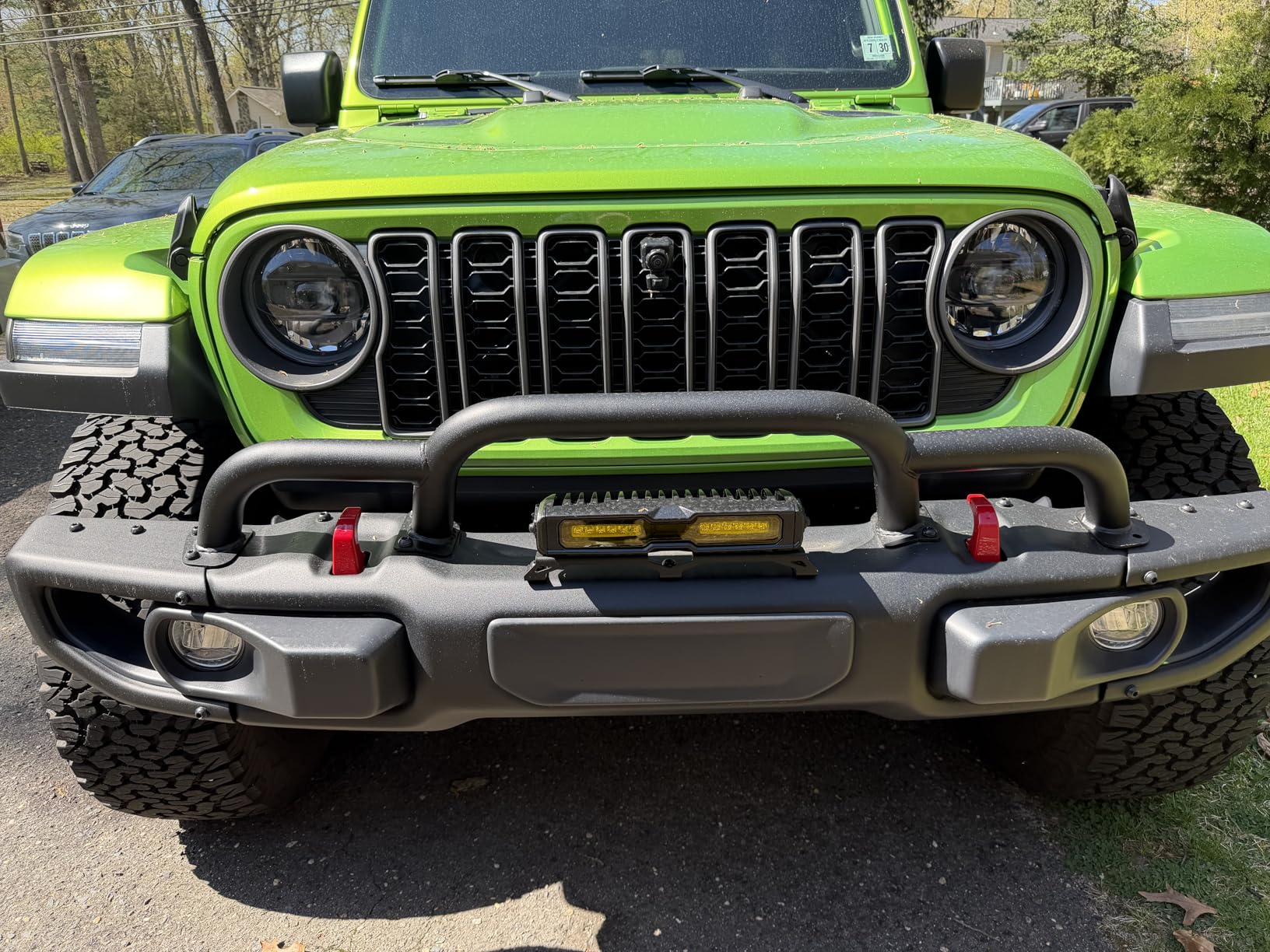 KUAFU Front Bumper Brush Guard Bull Bar Compatible with 2018-2024 Jeep Wrangler JL 2020-2024 Gladiator JT Triple Hoop Winch & Grille Guard customer photo 2