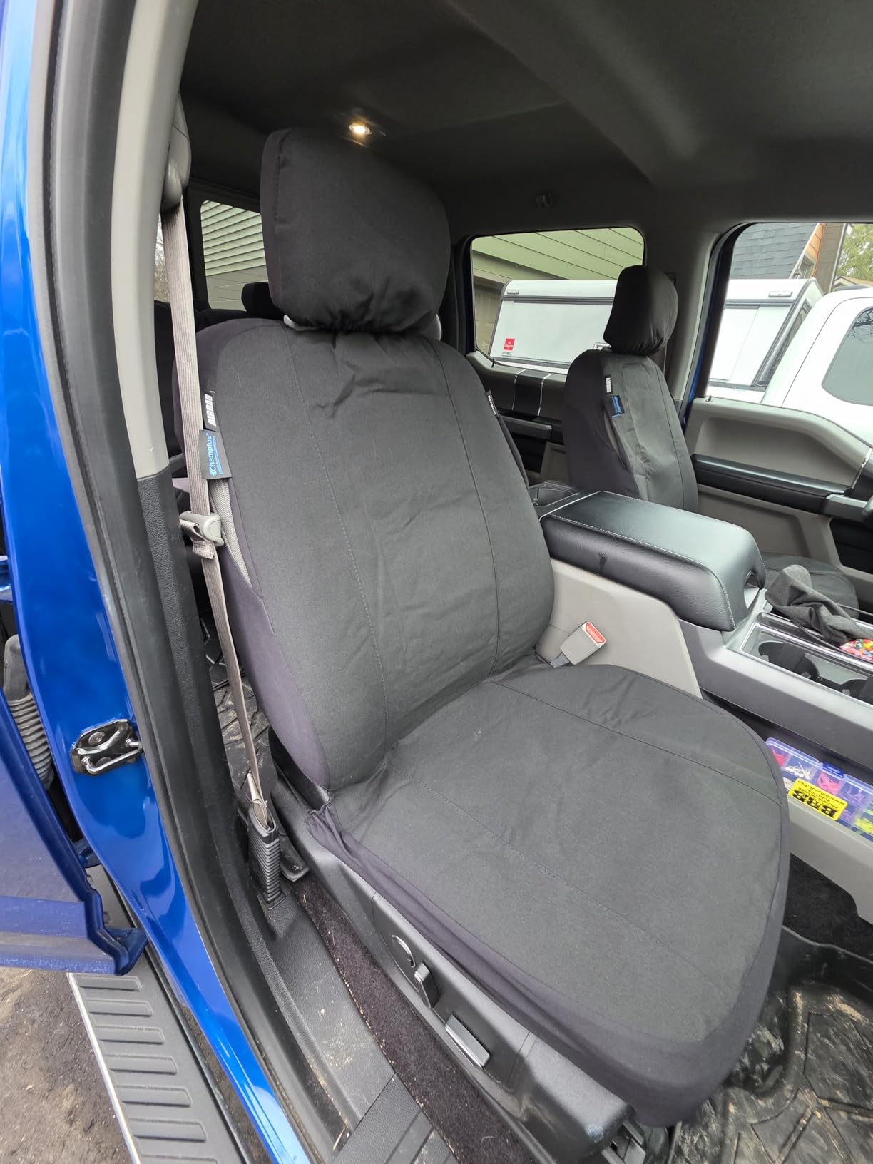 Champlus Car Seat Covers, Canvas Seat Protectors for Two Front Seats, Universal Fits Sedan Cars, SUVs, Trucks, and Mini Vans, Airbag Compatible, Quick Install, Set of 2, Black customer photo 1
