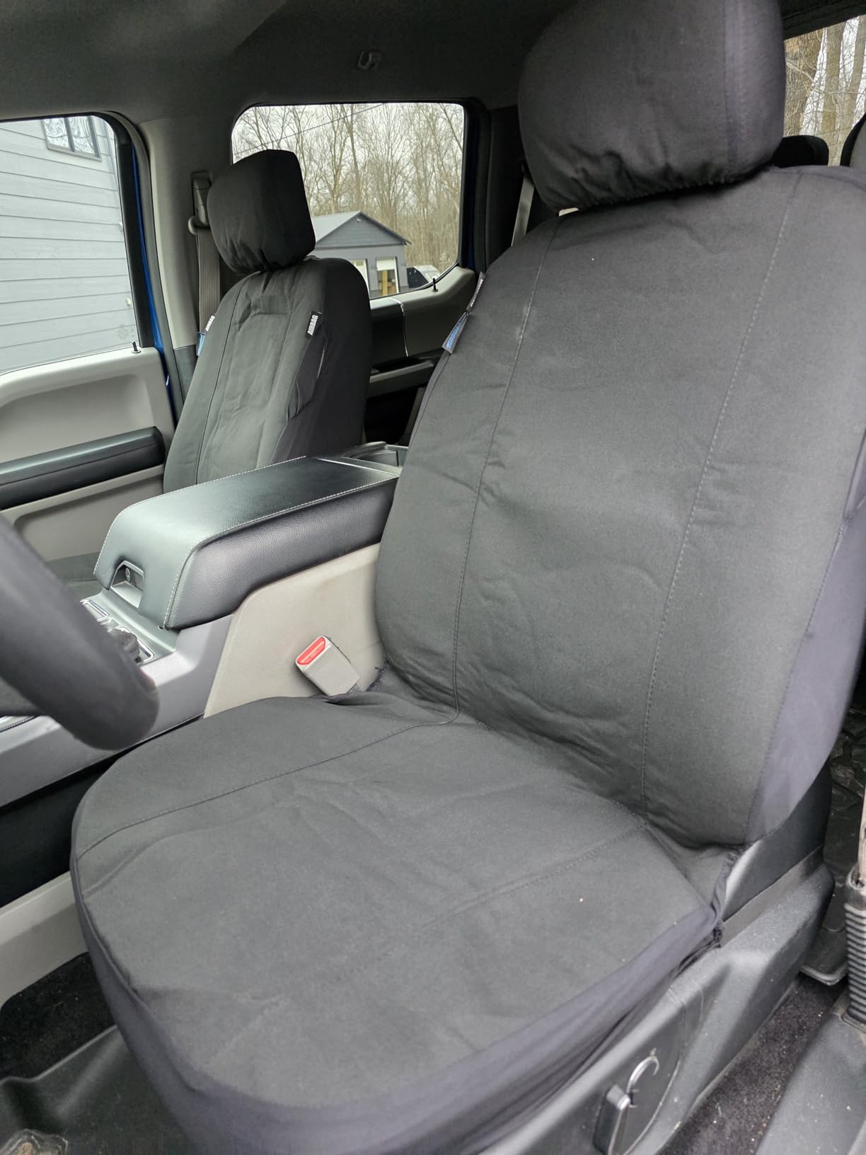 Champlus Car Seat Covers, Canvas Seat Protectors for Two Front Seats, Universal Fits Sedan Cars, SUVs, Trucks, and Mini Vans, Airbag Compatible, Quick Install, Set of 2, Black customer photo 2