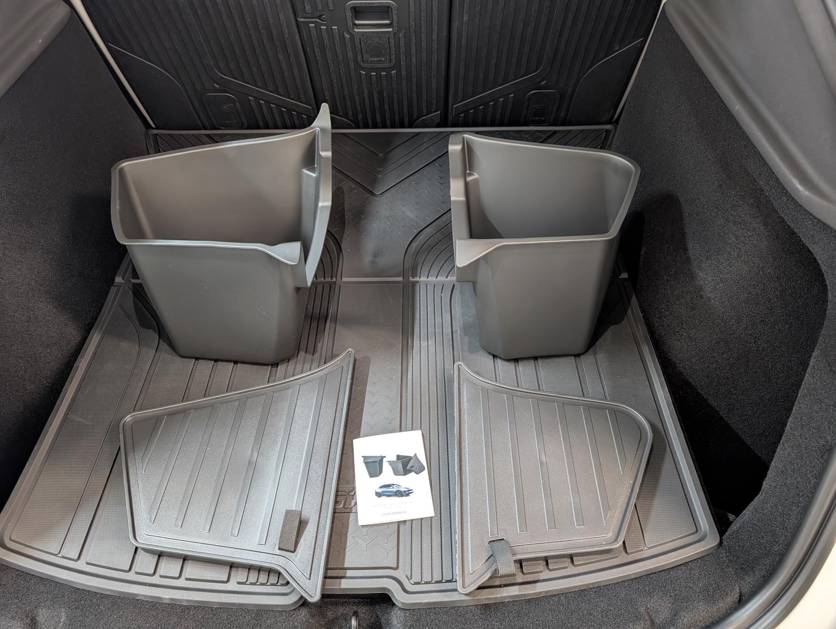 Motrobe 2025 2026 Tesla Model Y Juniper Trunk Organizer Rear Trunk Storage Bins with TPE Lid Waterproof Trunk Side Storage box Model Y Refresh Interior Accessories(5-Seater ONLY, Not Fit 7-Seater) customer photo 1