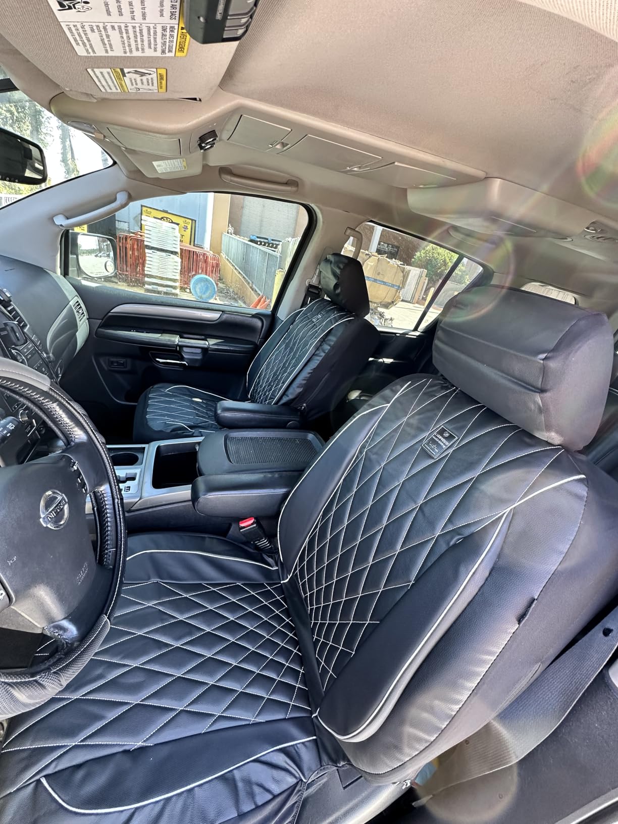 CAR PASS Nappa Leather High Back Front Seat Covers, Tesla Model 3 Model Y Breathable Faux Leather Front Bucket Seat Covers, Anti-Slip Airbag Compatible Universal Fit for Sedan SUV Van Truck, Black customer photo 2