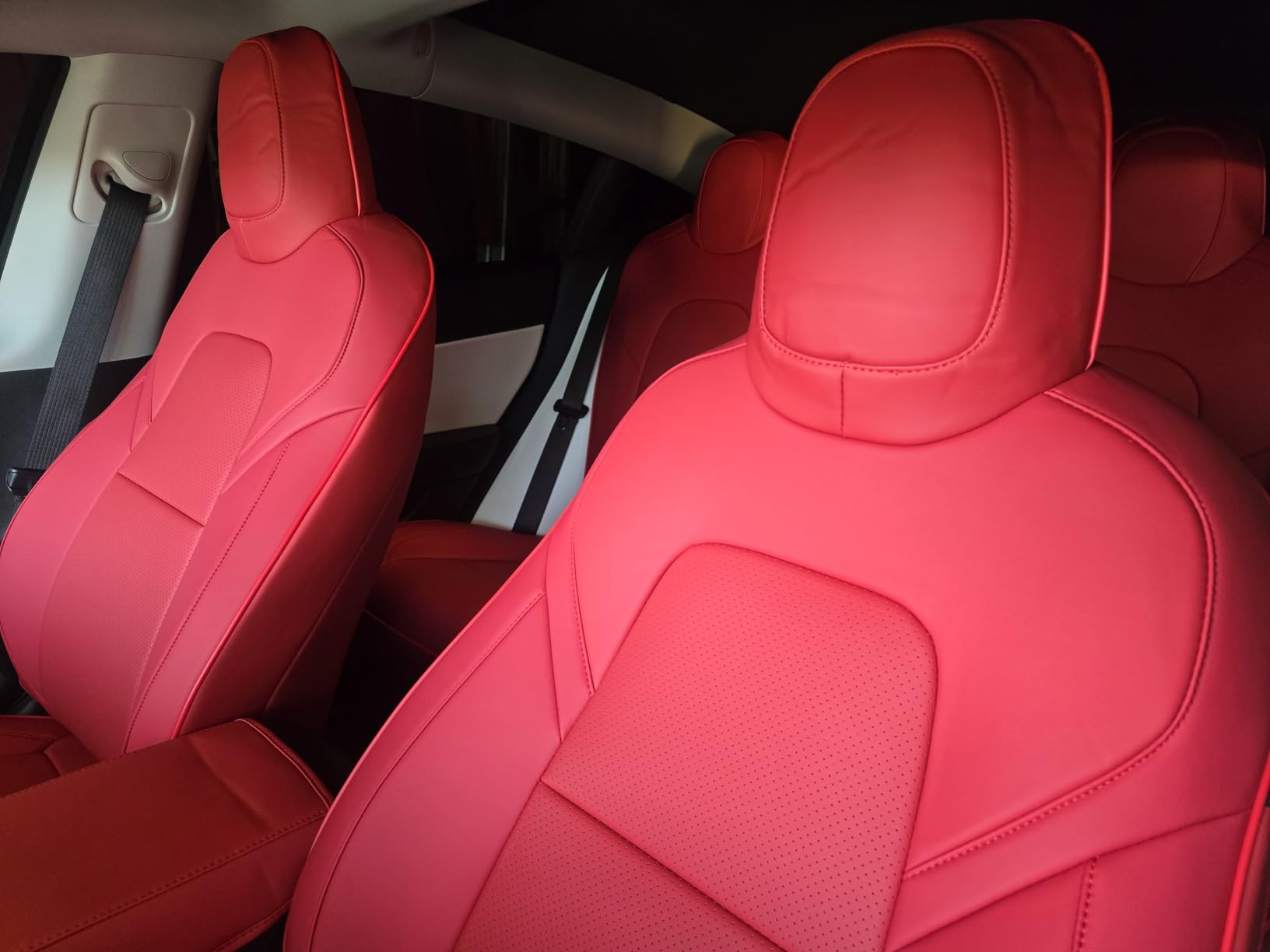 Leather Car Seat Cover for Tesla Model Y 2020 2021 2022 2023 2024 Customized Fit Front and Rear Seat Covers (Beige+Brown-Model Y) customer photo 1