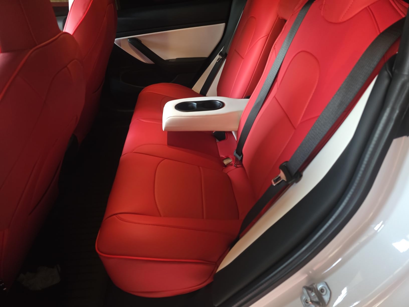 Leather Car Seat Cover for Tesla Model Y 2020 2021 2022 2023 2024 Customized Fit Front and Rear Seat Covers (Beige+Brown-Model Y) customer photo 2