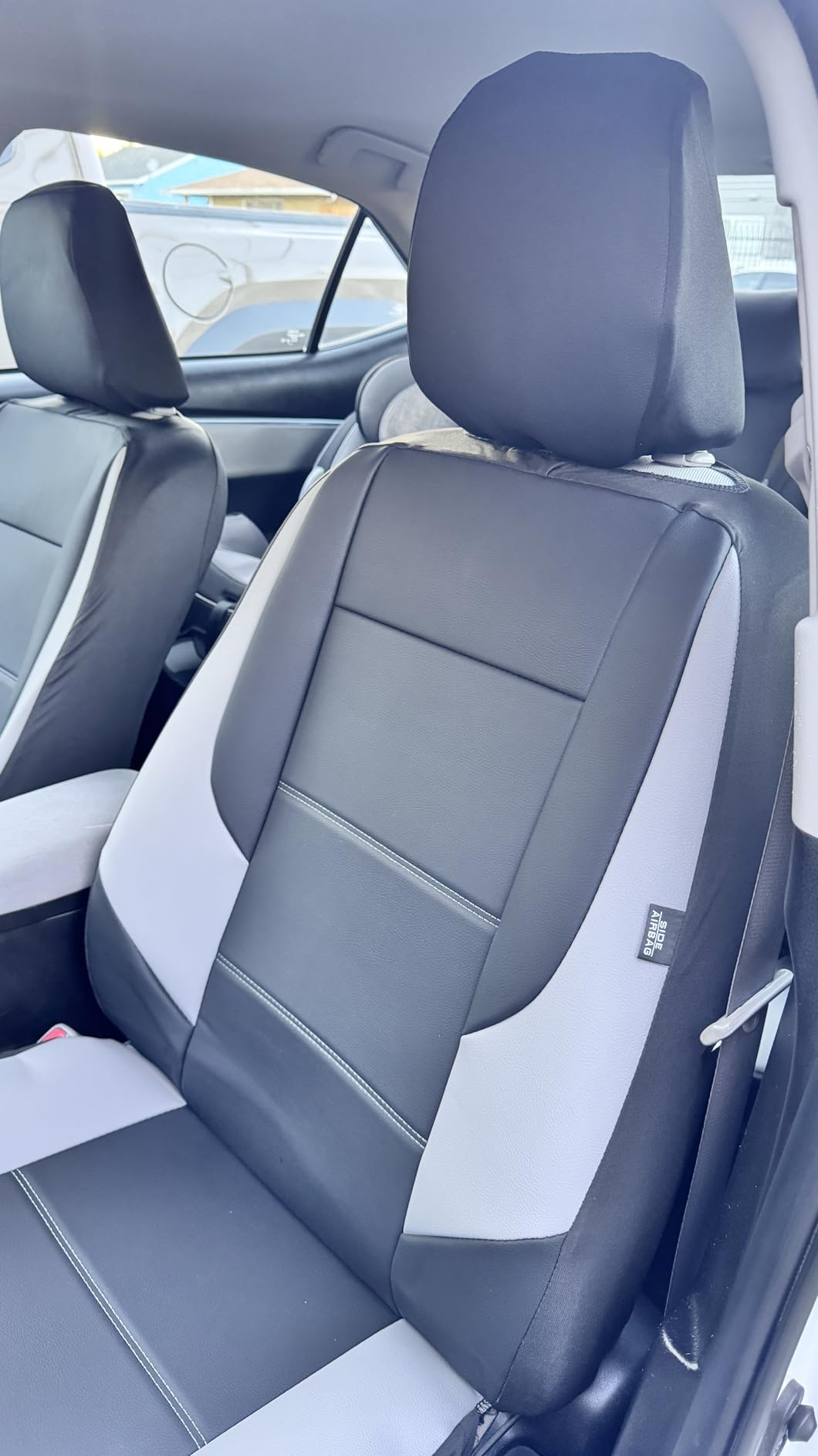 GIANT PANDA Front Car Seat Covers Custom Fit for Toyota Rav4 Camry Highlander Corolla Prius Corolla Cross Venza Avalon, Faux Leather Bucket Seat Covers, (Black + Gray/Grey) 2-Pack customer photo 1