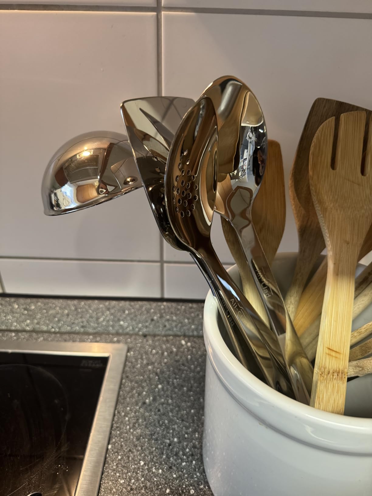 All-Clad 5-Piece Stainless Steel Kitchen Utensil Set - Includes Ladle, Solid Spoon, Slotted Spoon, Turner & Storage Caddy - Heavy-Gauge, Ergonomic, Dishwasher Safe, Silver customer photo 2