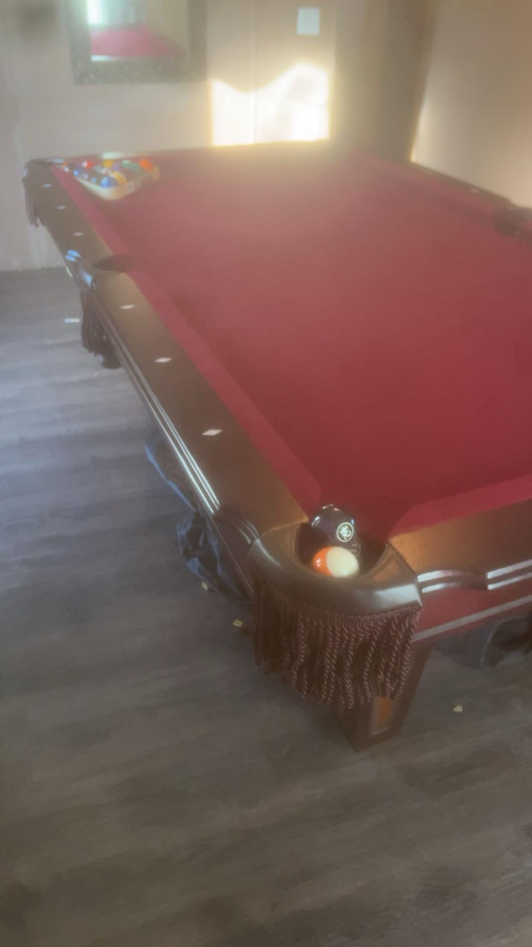 Fat Cat Reno 7.5 Foot Pool Table, Billiard Table with Accuslate Surface, K66 Bumpers, Dark Cherry Finish, Includes Cues and Balls customer photo 1