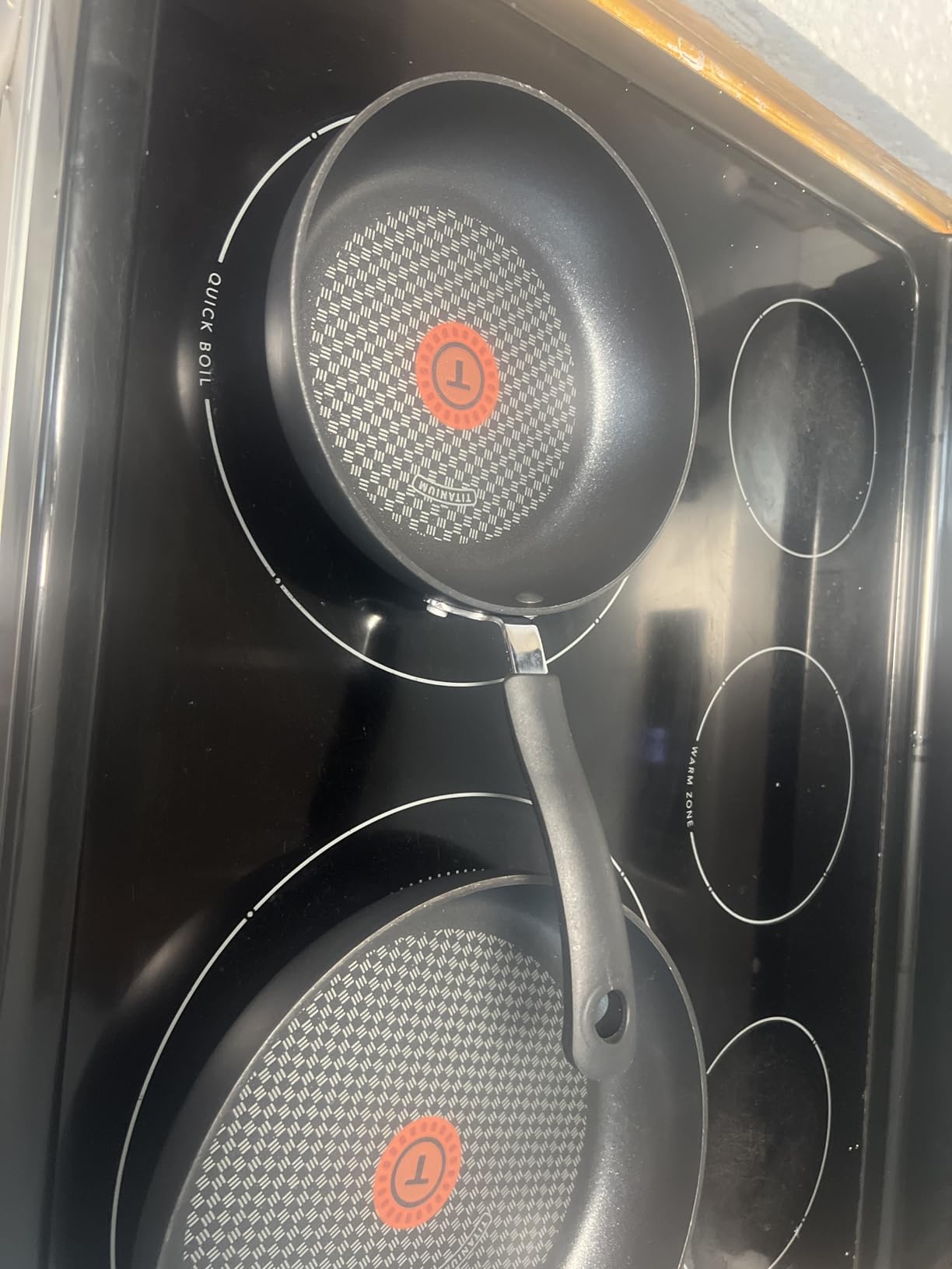 T-Fal Ultimate Hard Anodized Nonstick Fry Pan Set, 2-Pack, 8, 10 in, Onyx | Titanium nonstick coating, Thermo-Spot heat indicator, Oven safe to 400°F, Riveted silicone handles, Dishwasher safe customer photo 2