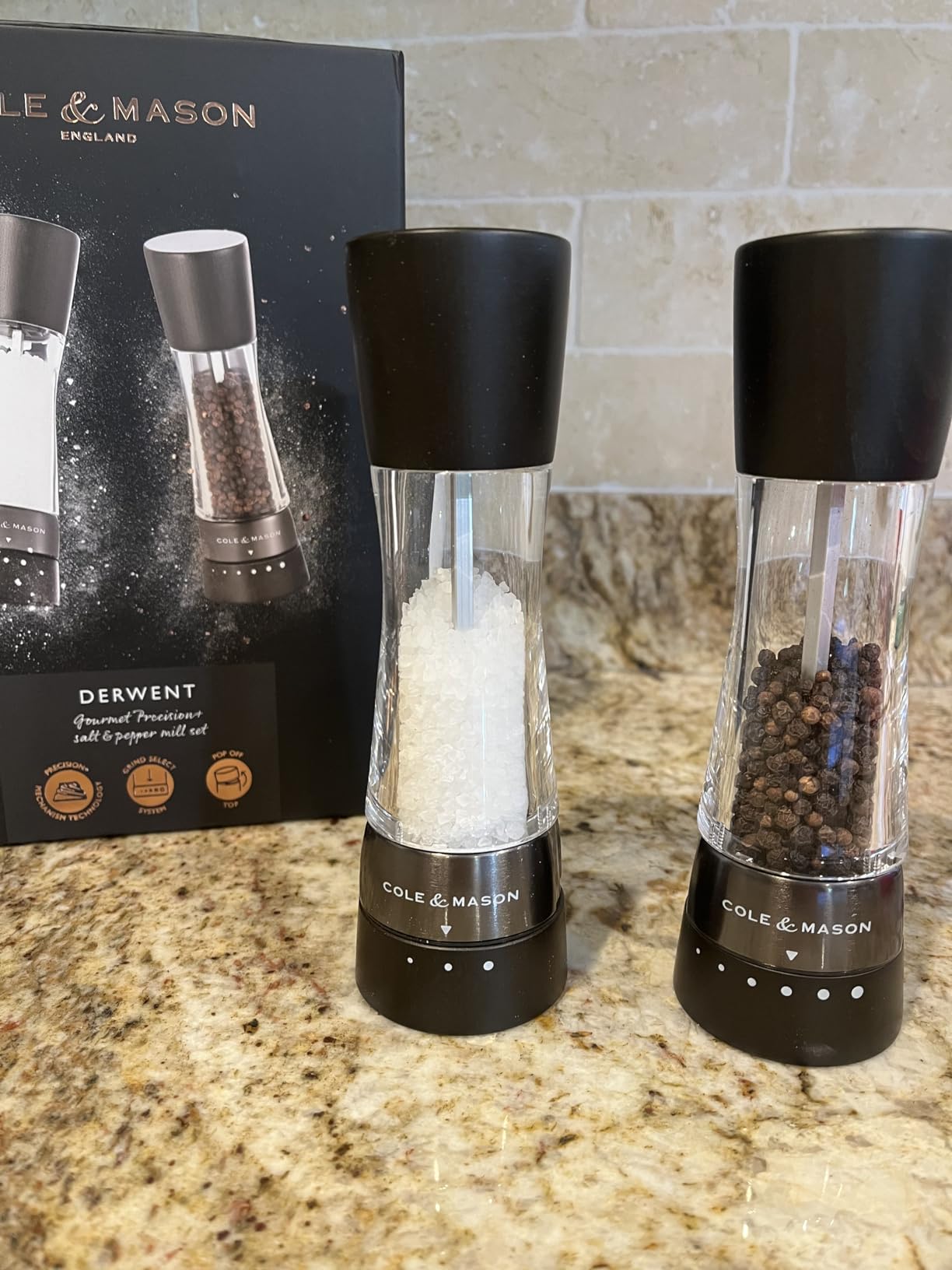 Cole & Mason Derwent Grinder Set - Precision Mechanisms and Sea Salt and Peppercorns - Derwent Salt and Pepper, Stainless Steel customer photo 1