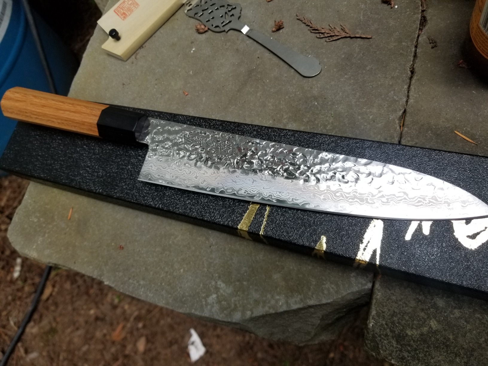 Yoshihiro VG10 46 Layers Hammered Damascus Gyuto Japanese Chefs Knife (Octagonal Ambrosia Handle) (8.25