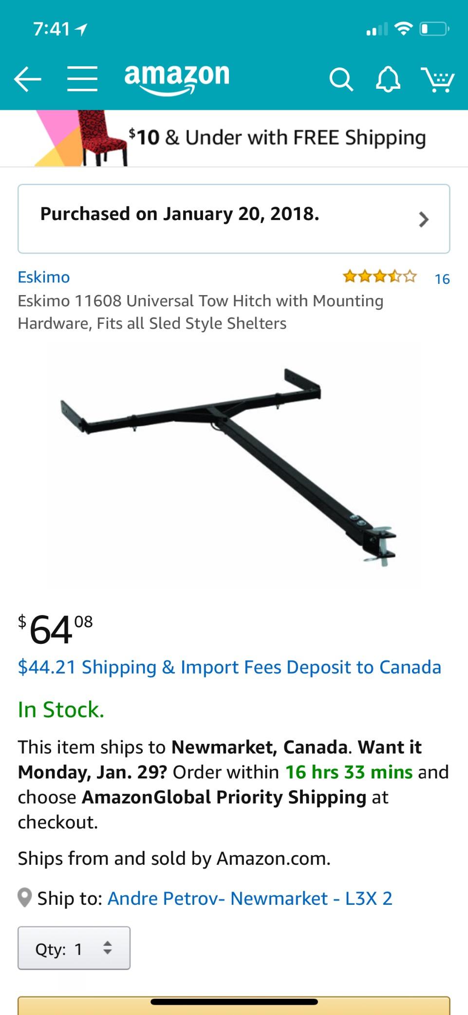 Eskimo 11608 Universal Tow Hitch with Mounting Hardware, Fits All Sled Style Shelters customer photo 1