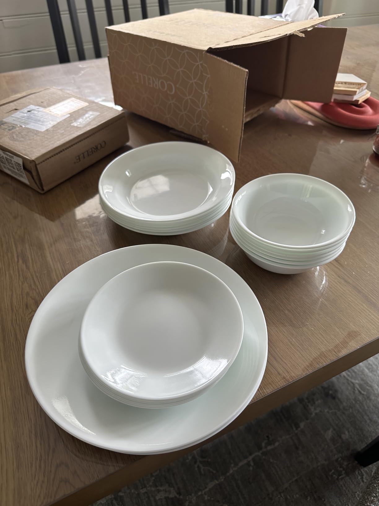 Corelle Vitrelle 18-Piece Service for 6 Dinnerware Set Triple Layer Glass and Chip Resistant, Lightweight Round Plates and Bowls Set, Winter Frost White customer photo 2