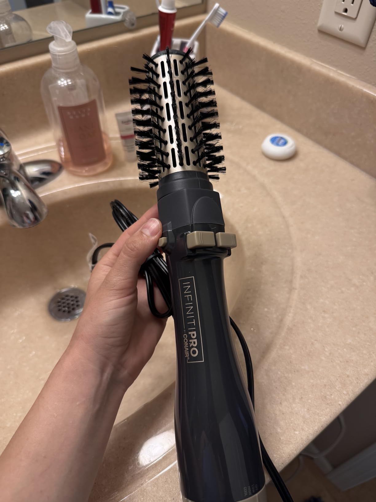 Conair InfinitiPRO Rotating Hot Air Dryer Spin Brush Set | Bidirectional Rotating Ionic Hot Air Brush for Volume and Curls, Gray, 2 in. and 1 ½ in. Brush Heads, BC191L customer photo 1