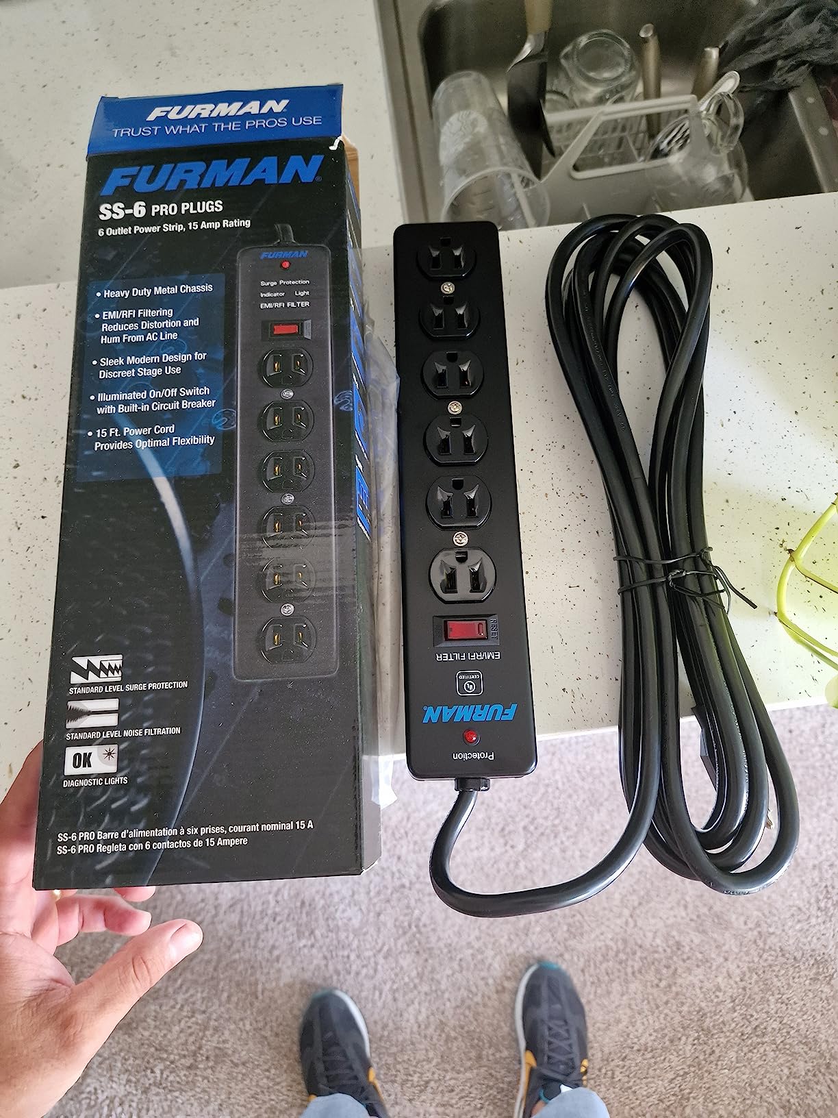 Furman SS-6 Vertical 6-Outlet Surge Protector Power Block, Steel, 15A | 6 outlets, 15A, heavy-duty steel, 540 J surge protection, EMI/RFI filtration, circuit breaker customer photo 2