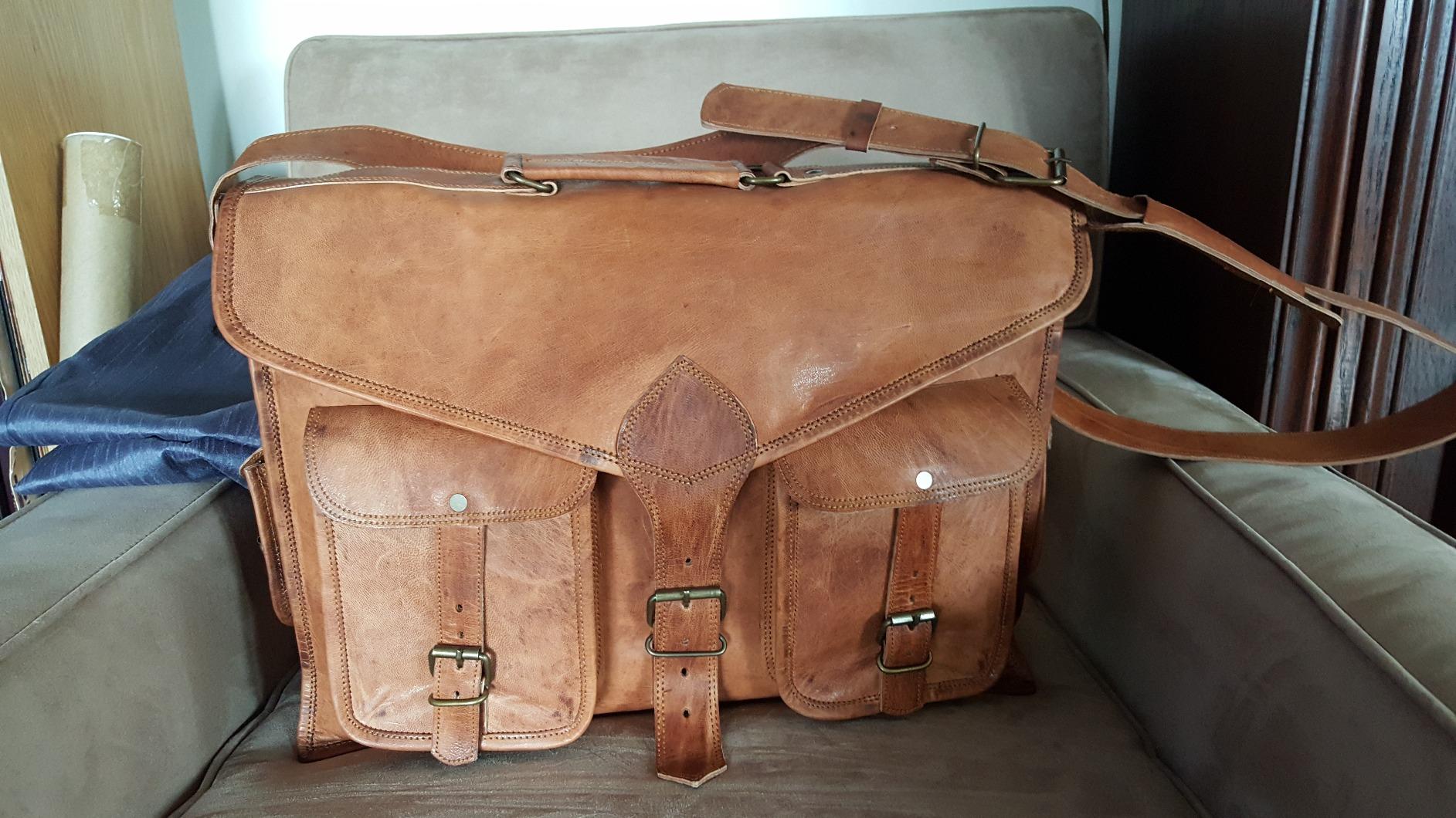 Leather briefcase 18 inch laptop messenger bag for men and women best satchel office bag customer photo 1