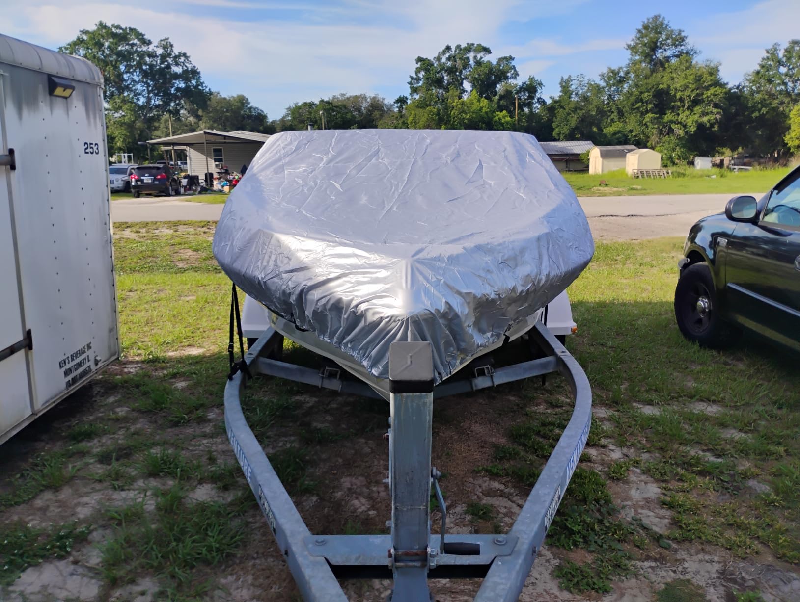 iCOVER Trailerable Boat Cover- 16'-18.5' Heavy Duty Waterproof Tarp Covers with Storage Bag, Fits V-Hull, Fish&Ski, Pro-Style, Fishing, Runabout, Bass Boats, up to 16ft-18.5ft Long X 94