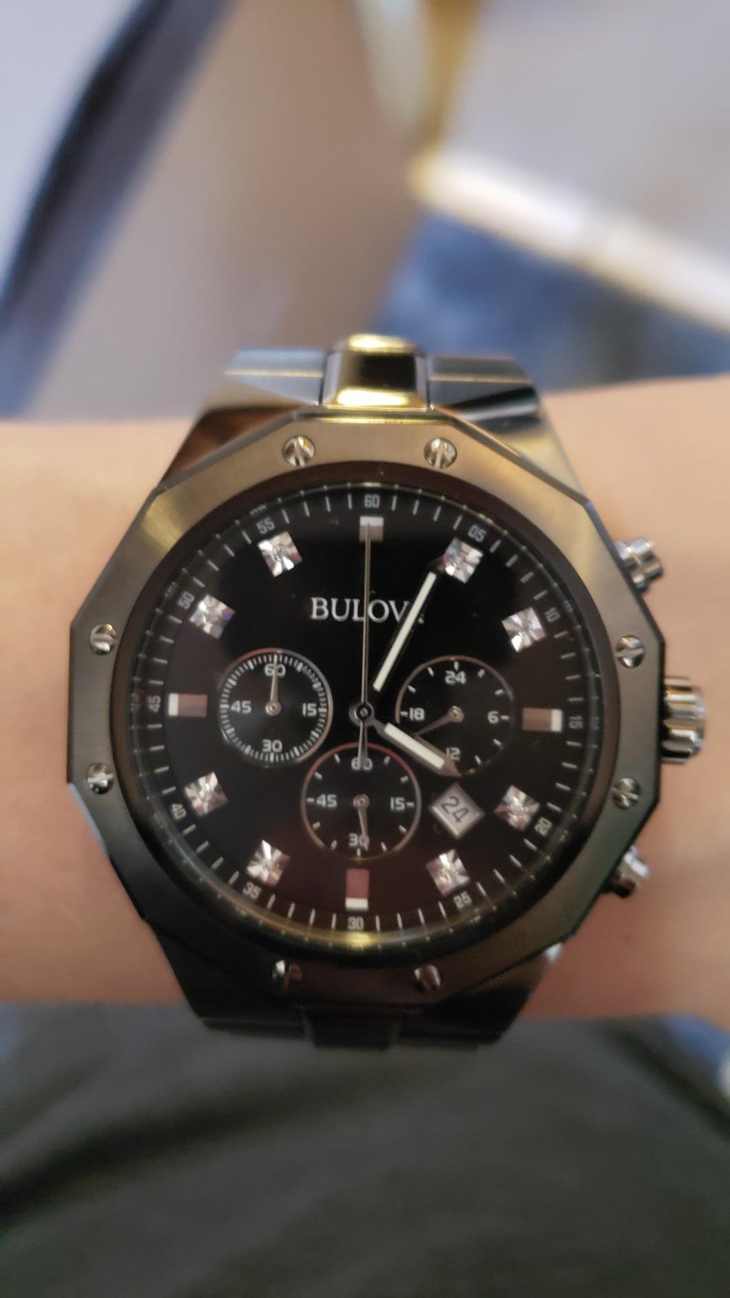 Bulova Men's Classic Diamond 6-Hand Chronograph Quartz Watch, Calendar Date, Luminous Markers, 100M Water Resistant, 44mm customer photo 2