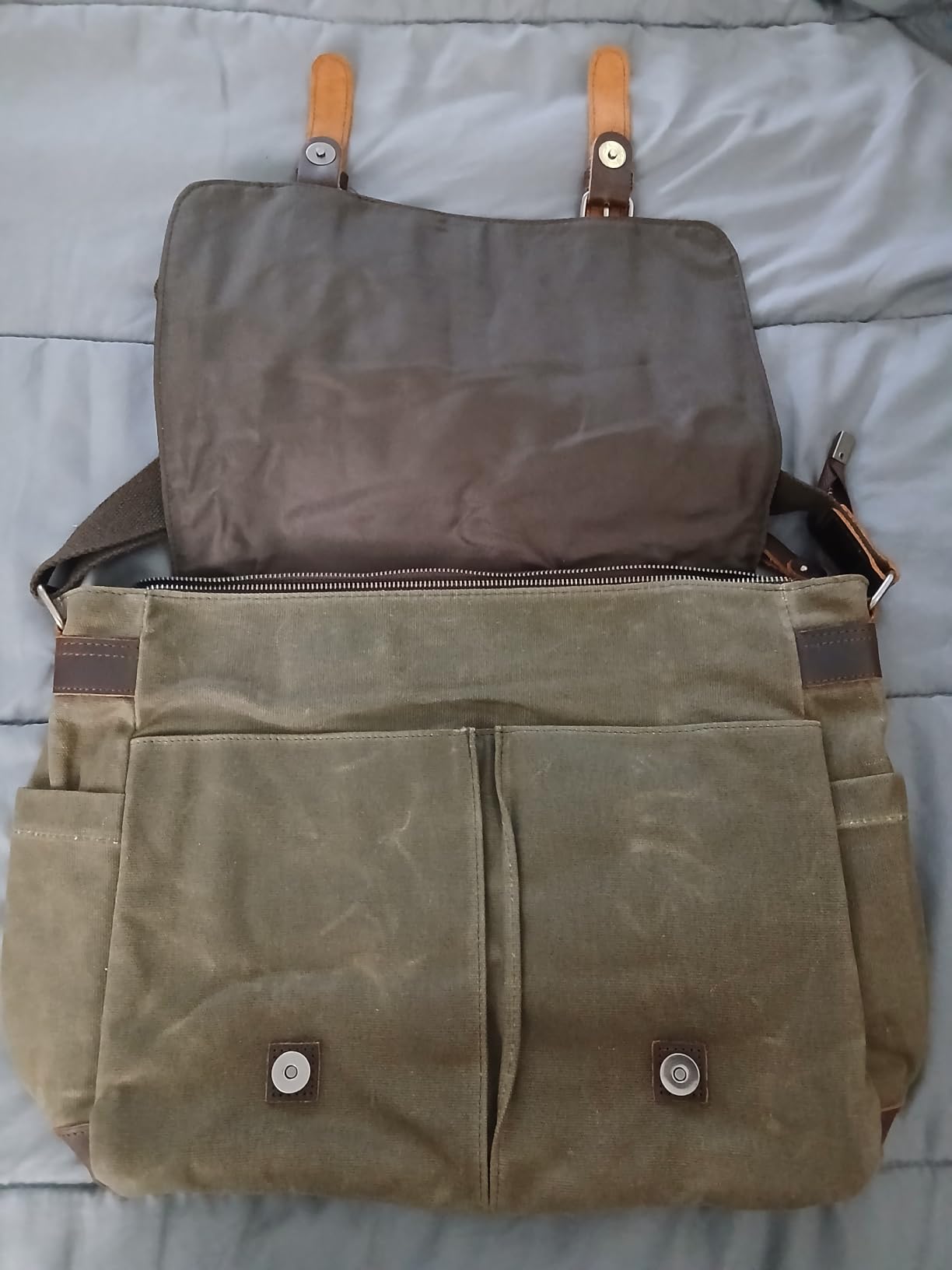 Vintage Genuine Leather Waxed Canvas Briefcase Large Satchel Shoulder Bag Rugged Computer 15.6
