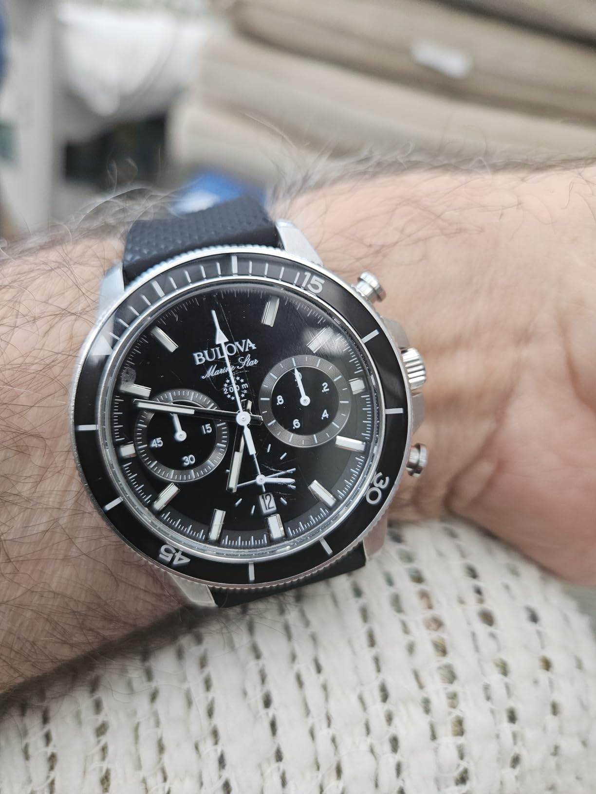 Bulova Men's Marine Star Series C Stainless Steel 6-Hand Chronograph Quartz Watch, Black Dial Style: 96B272 customer photo 1