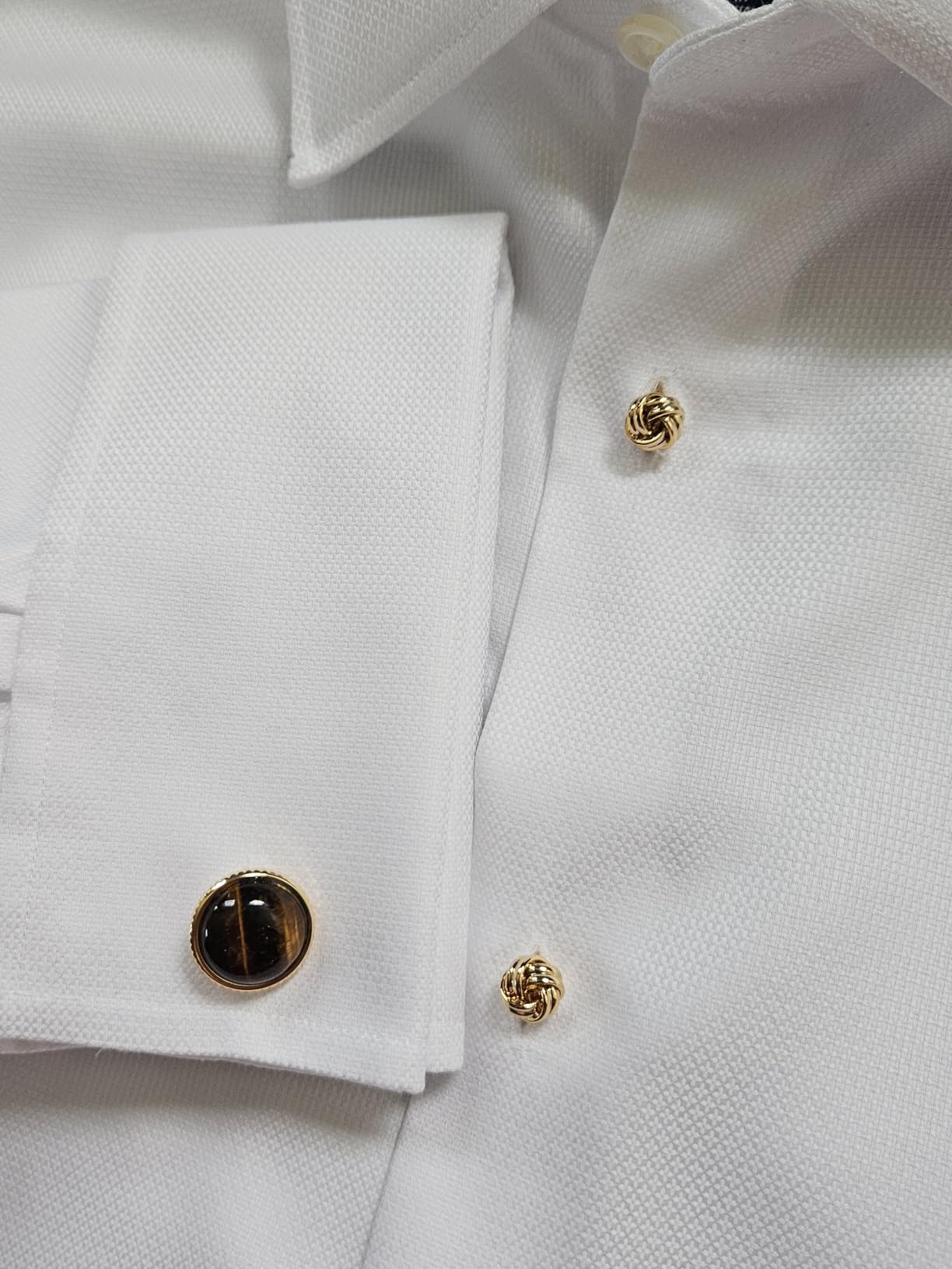 HAWSON Knot Cufflinks and Shirt Studs for Men in Gold or Silver Tone, Matching with White and Black Tuxedo, Suitable for Wedding Day or Formal Occasion. customer photo 1