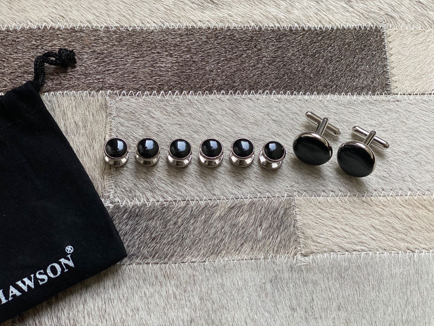 HAWSON Men's Cufflinks and Tuxedo Studs Set with Gift Box; Men's Jewelry or Accessories Suitable for Black Suit White Shirts Vest and Red Bow tie on Wedding or Anniversary and Birthday customer photo 2