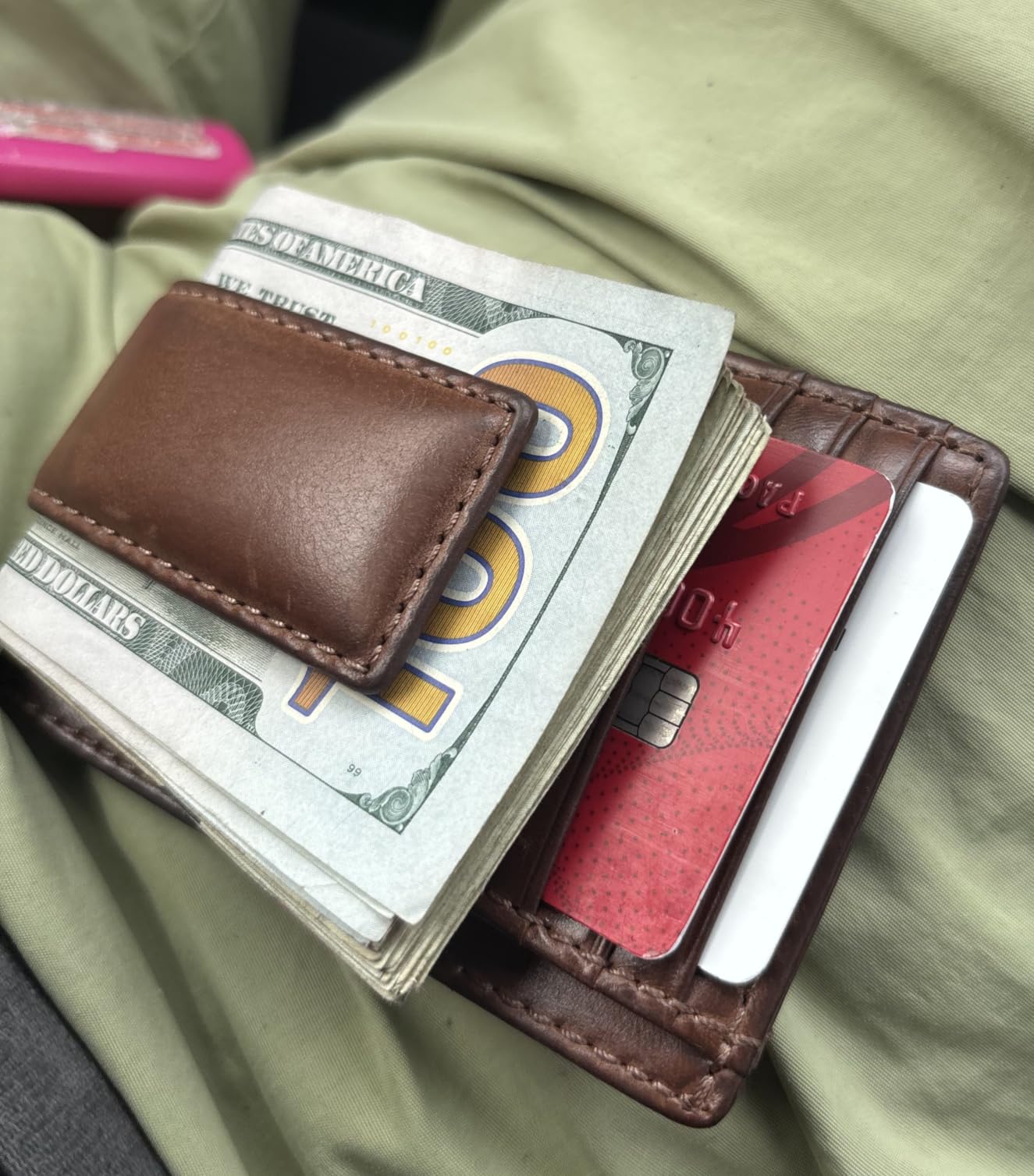 Carryall Men's Slim Money Clip Wallet, Super Strong Magnetic Clip Holds 15+ Bills, Full Grain Leather Slim Front Pocket Wallet, 9 Card Holder, Gift for Men, Tan customer photo 1
