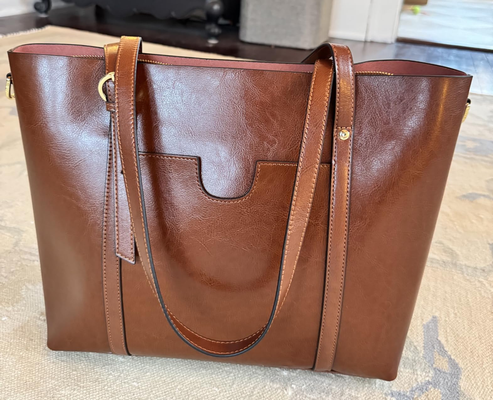 Kattee Genuine Leather Women Tote Bag Soft Handbags Vintage Shoulder Purses Fashion Top Handle Bag Large Capacity customer photo 1