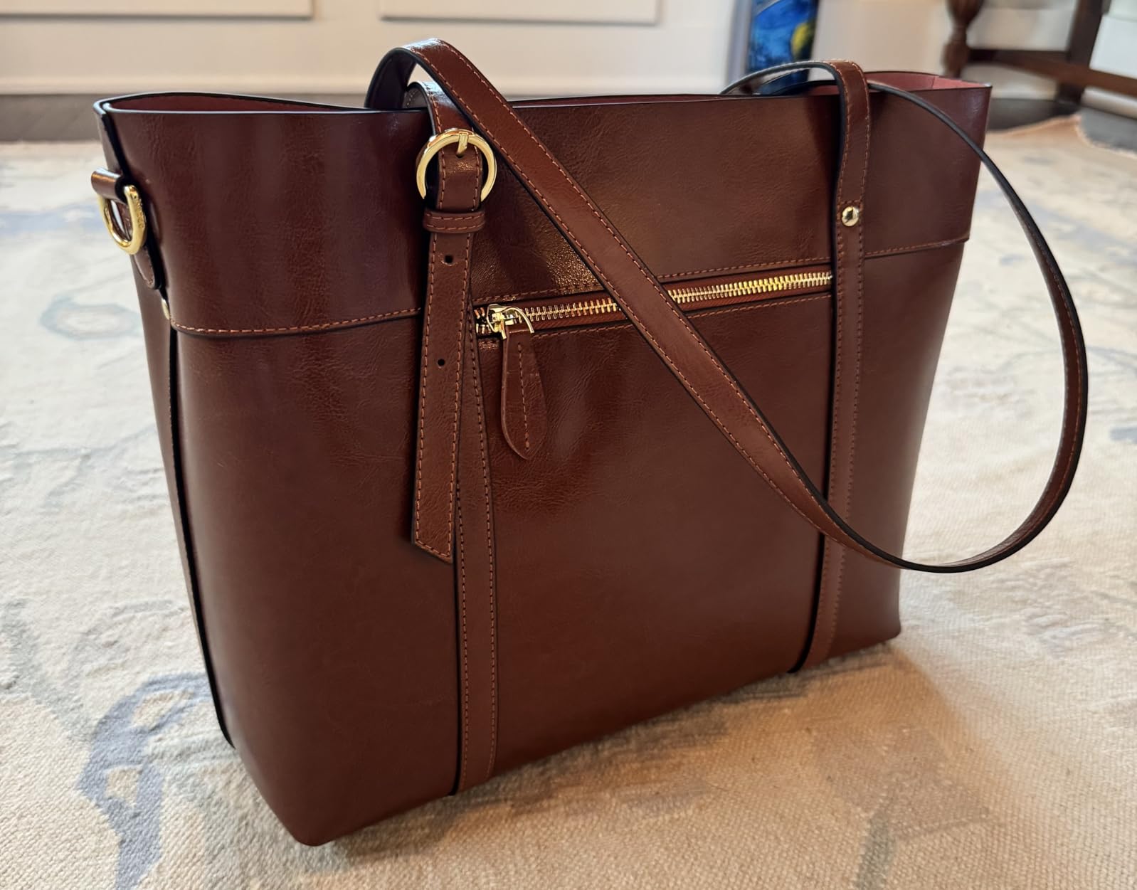 Kattee Genuine Leather Women Tote Bag Soft Handbags Vintage Shoulder Purses Fashion Top Handle Bag Large Capacity customer photo 2