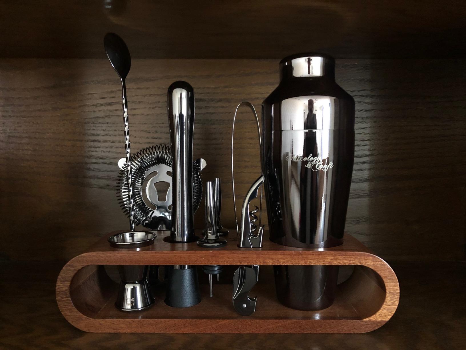 Mixology & Craft Cocktail Shaker Set with Bamboo Stand - Professional 10-Piece Bartender Kit - Complete Bar Set & Cocktail Mixer Kit for Home (Gun-Metal) customer photo 2