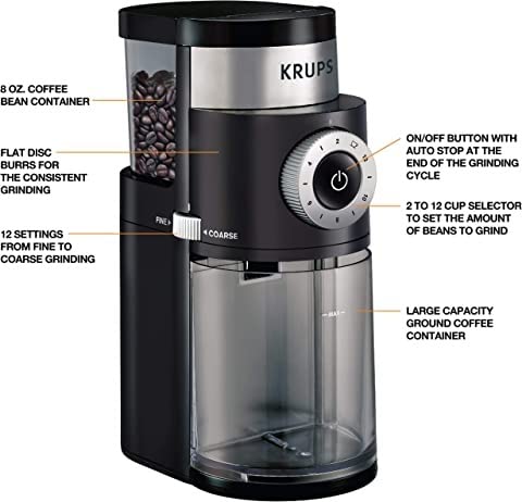 KRUPS Precision Burr Coffee Grinder: 12 Settings, 8 oz Capacity for Drip, French Press, Espresso, Pour Over, Cold Brew - Stainless Steel, 110W, Auto-Stop, Easy Clean - Coffee Grinders for Home Use customer photo 1