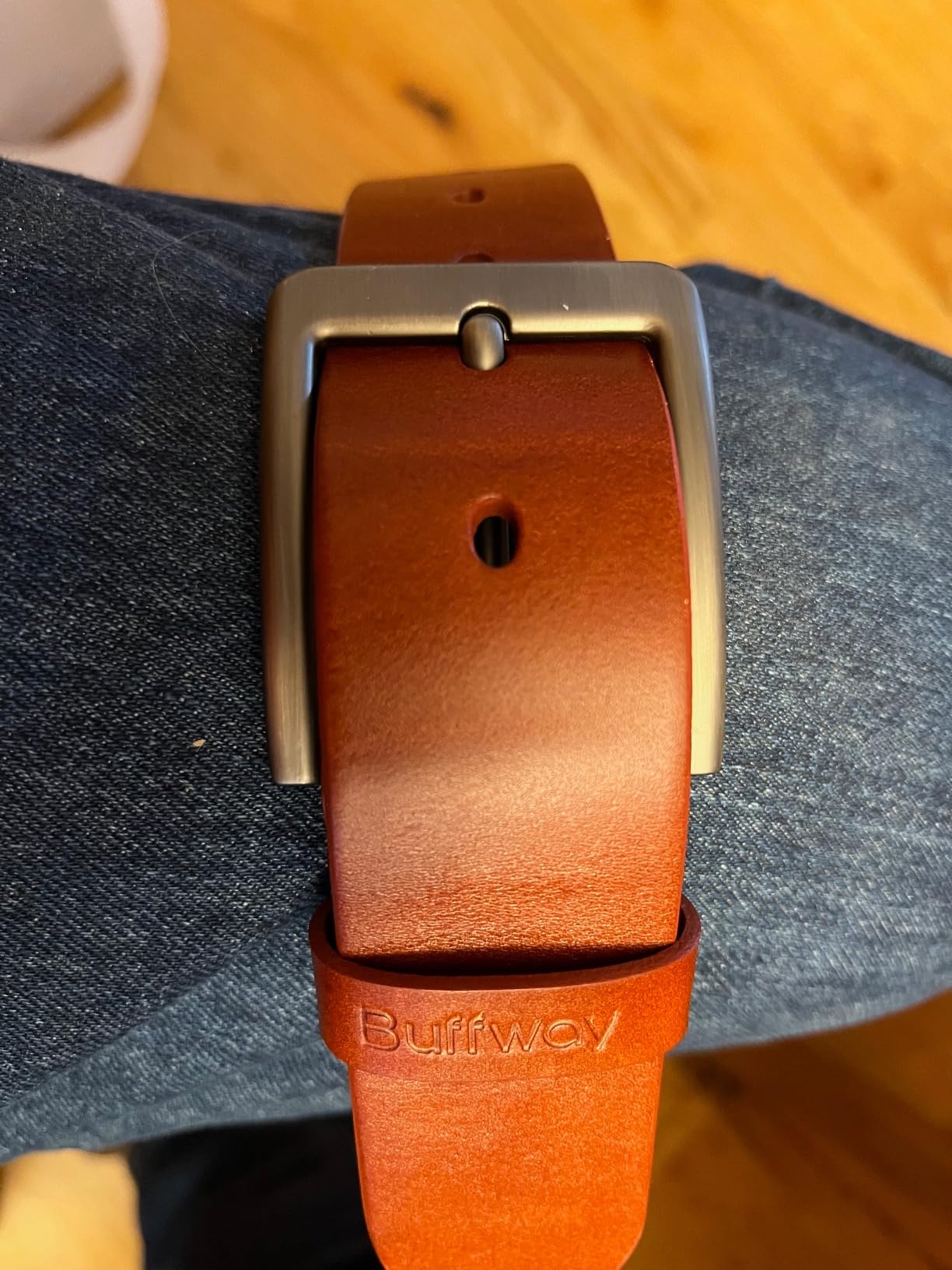 Buffway Men's Full Grain Leather Belt - Solid One-Piece Leather, 1.5