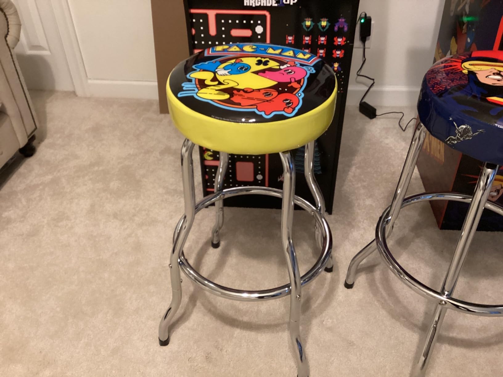 Arcade1Up Adjustable Padded Arcade Game Stool, Steel Frame, Pac-Man, 21.5