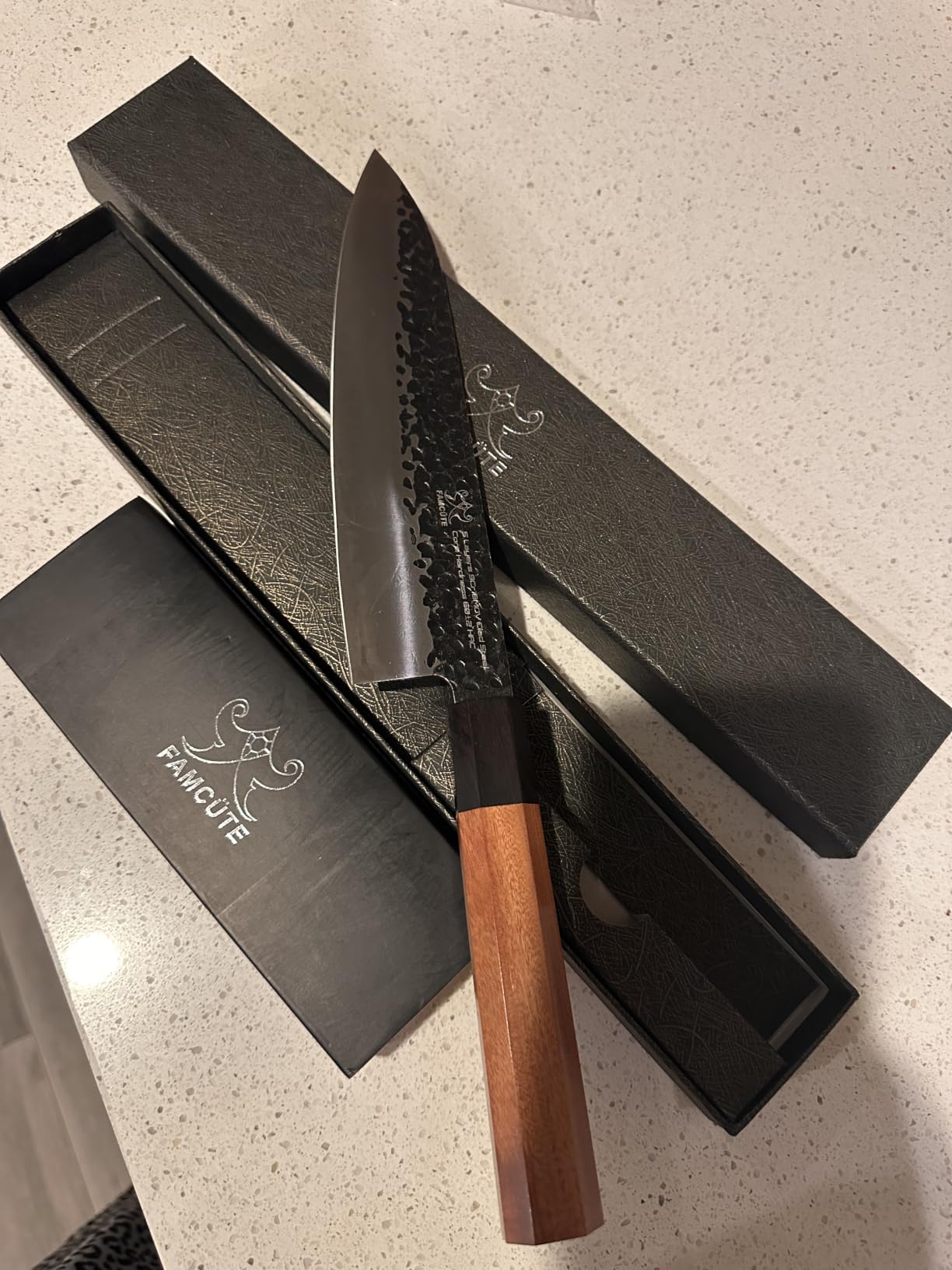 FAMCÜTE 8 Inch Japanese Knife, Hand Forged 5 Layers High Carbon 9CR18MOV Steel Rosewood Handle Chef Knife, Ultra Sharp Durable Professional Kitchen Knife, A Thoughtful Birthday Gifts for Men/Woman customer photo 2