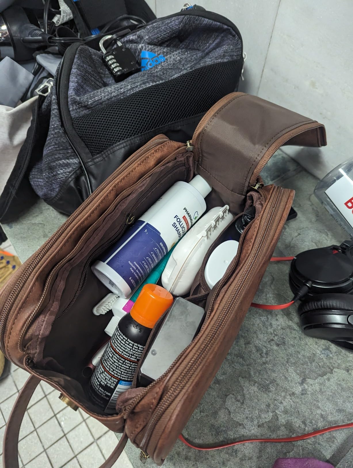 Elviros Toiletry Bag for Men PU Leather Shaving Dopp Kit (Large,Brown) | Water-Resistant Travel Organizer for Bathroom Toiletries, Grooming Items, Shaving Tools, and Daily Storage customer photo 1