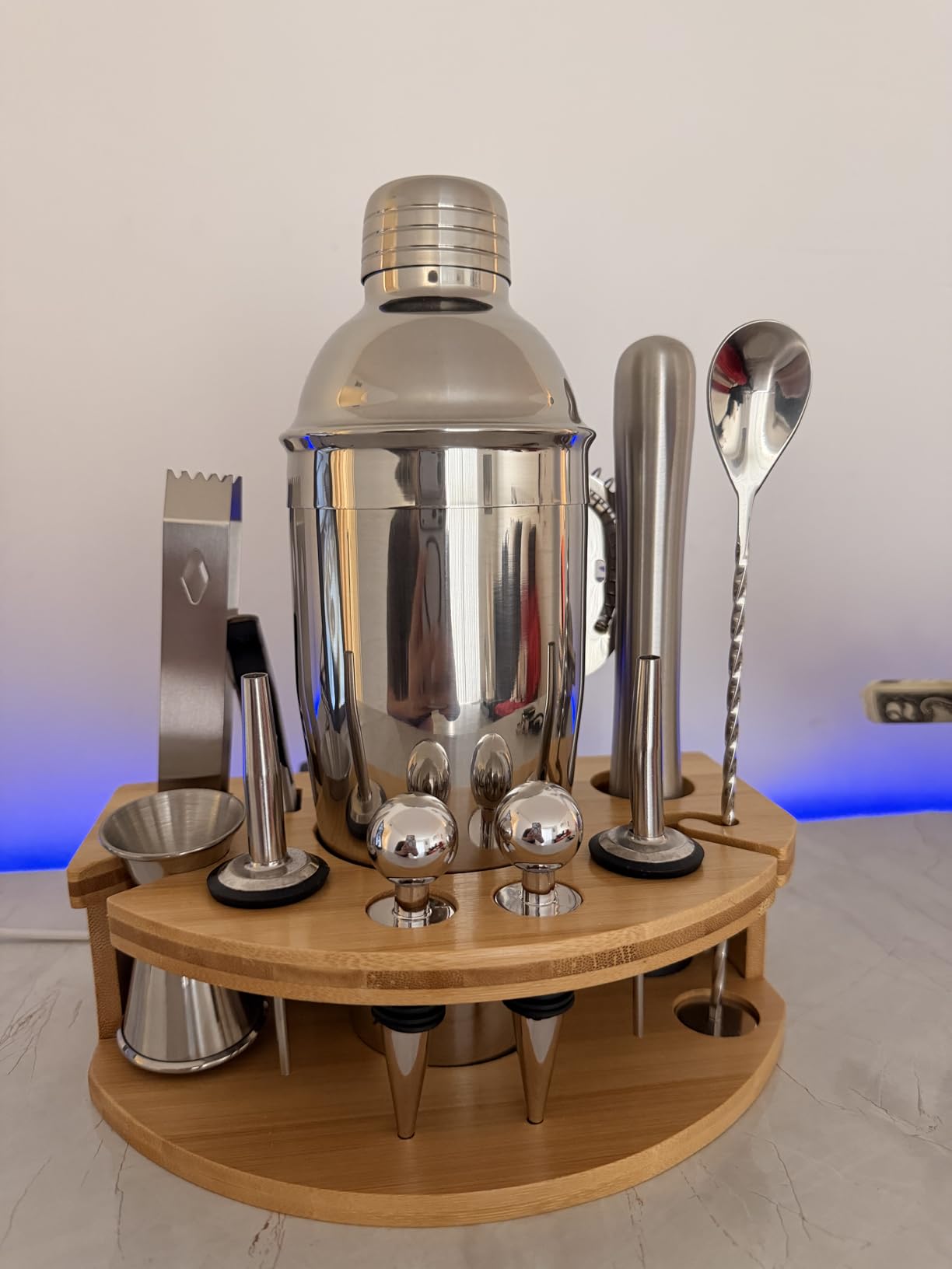 Cocktail Shaker Set with Bamboo Stand, 12-Piece 25oz Stainless Steel Bartender Kit, Martini & Margarita Bar Tools for Home Bar customer photo 1