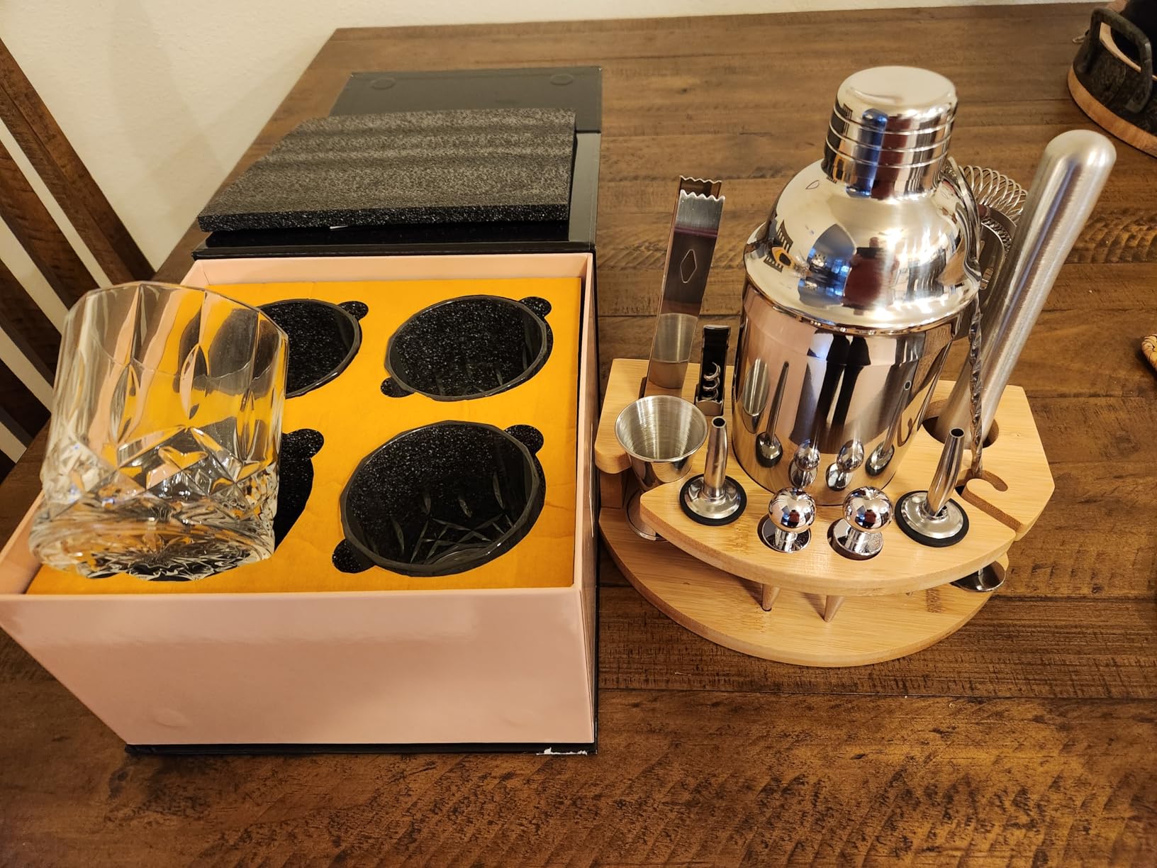 Cocktail Shaker Set with Bamboo Stand, 12-Piece 25oz Stainless Steel Bartender Kit, Martini & Margarita Bar Tools for Home Bar customer photo 2