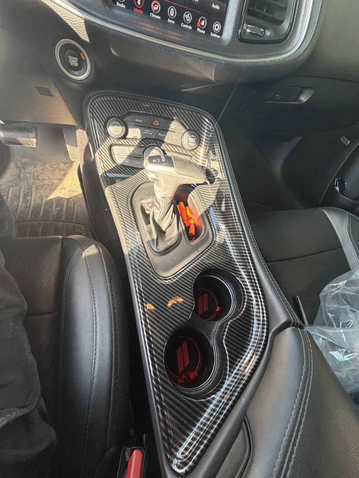 Voodonala for Challenger Gear Shift Shifter Panel Shift Lever Panel Transmission Gear Selector Gearstick Panel Cover Trim Fit for 2015-2026+ Dodge Challenger Interior Accessories Carbon Fiber customer photo 1