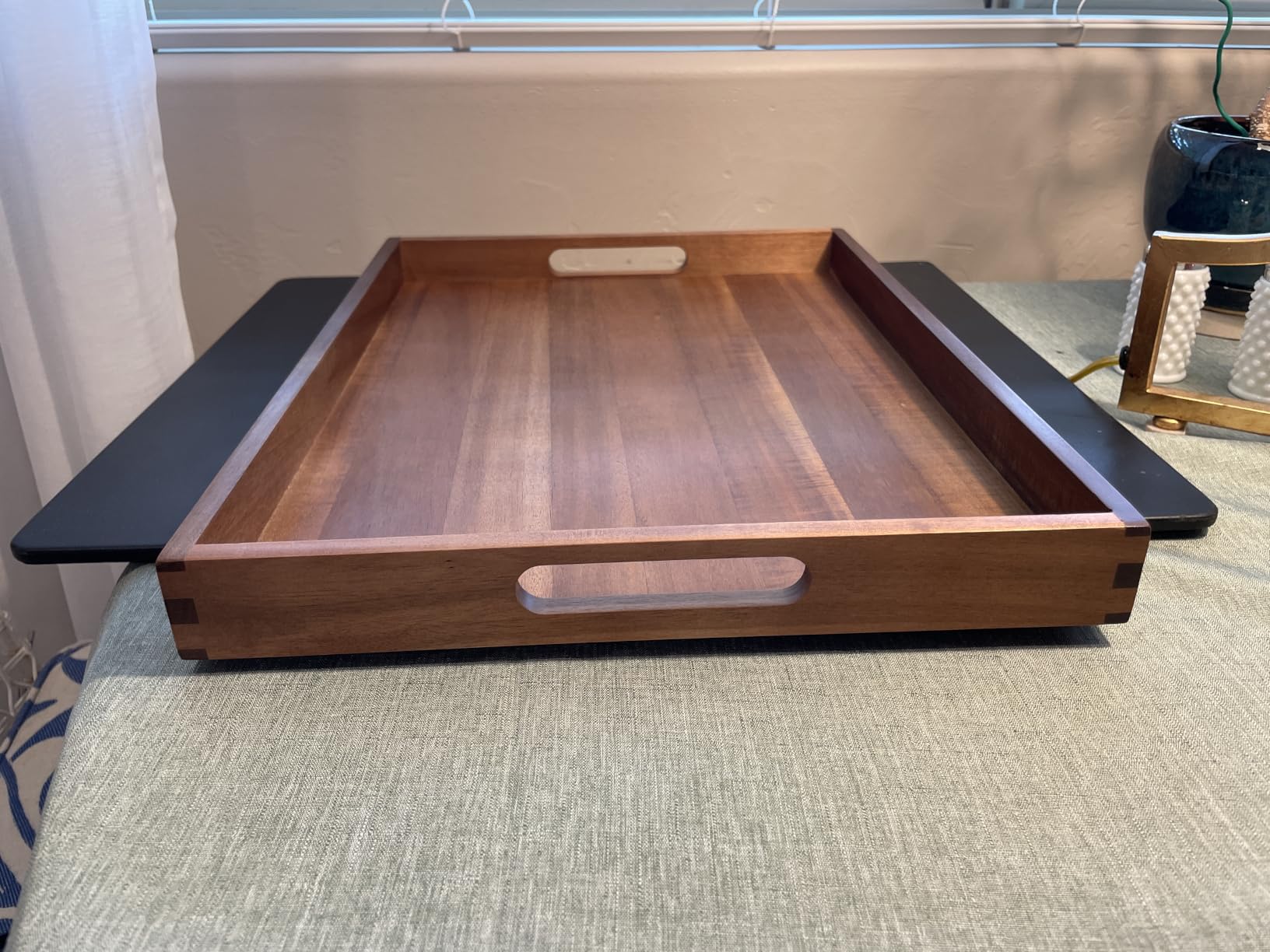 Acacia Wood Serving Tray with Handles (17 Inches) - Decorative Serving Trays Platter for Breakfast in Bed, Lunch, Dinner, Appetizers, Patio, Ottoman, Coffee Table, BBQ, Party customer photo 2